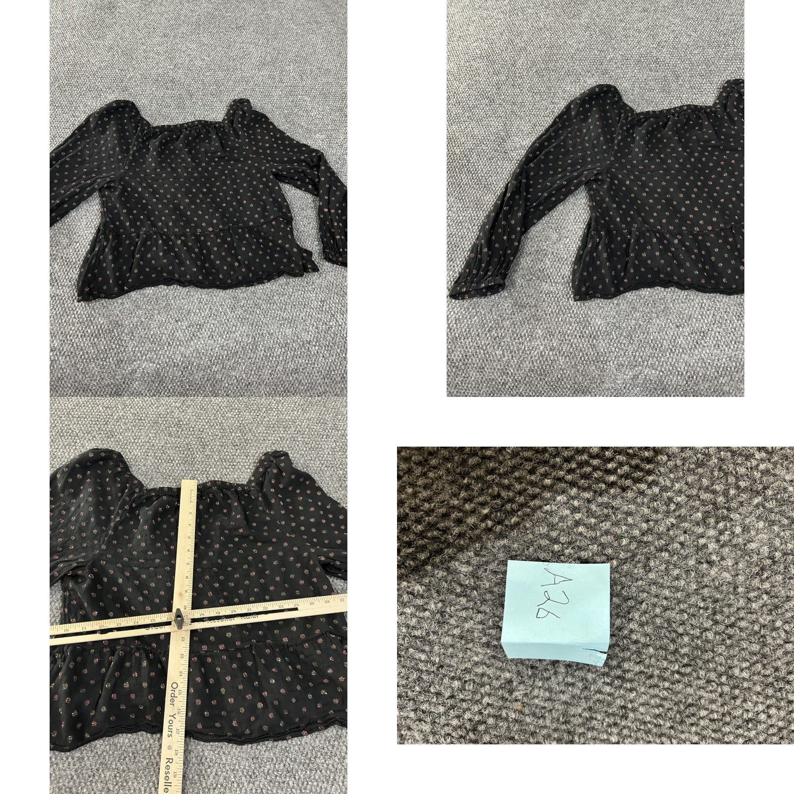 Loft LOFT Blouse Boho Womens Medium Black Metallic Dot Peplum Long Sleeve Shirt Size M / US 6-8 / IT 42-44 - 8 Thumbnail