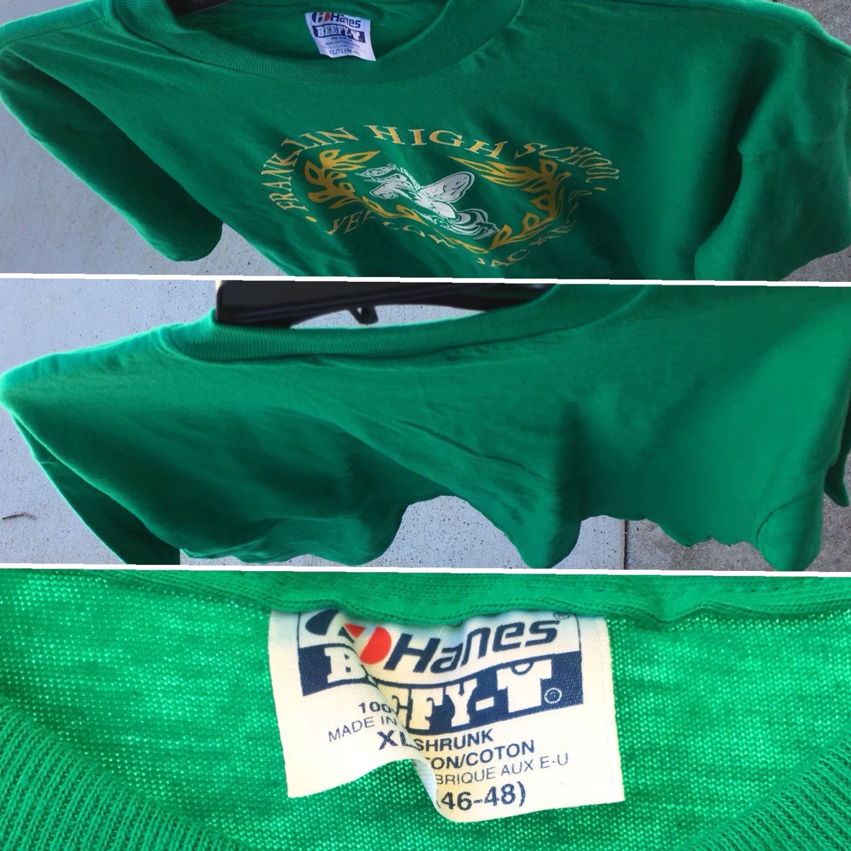 Hanes VINTAGE Franklin High School Yellow Jackets T-Shirt Green XL Hanes BEEFY-T 80s 90s Mens Shirt Graphic Tee Chicago? Size US XL / EU 56 / 4 - 5 Thumbnail