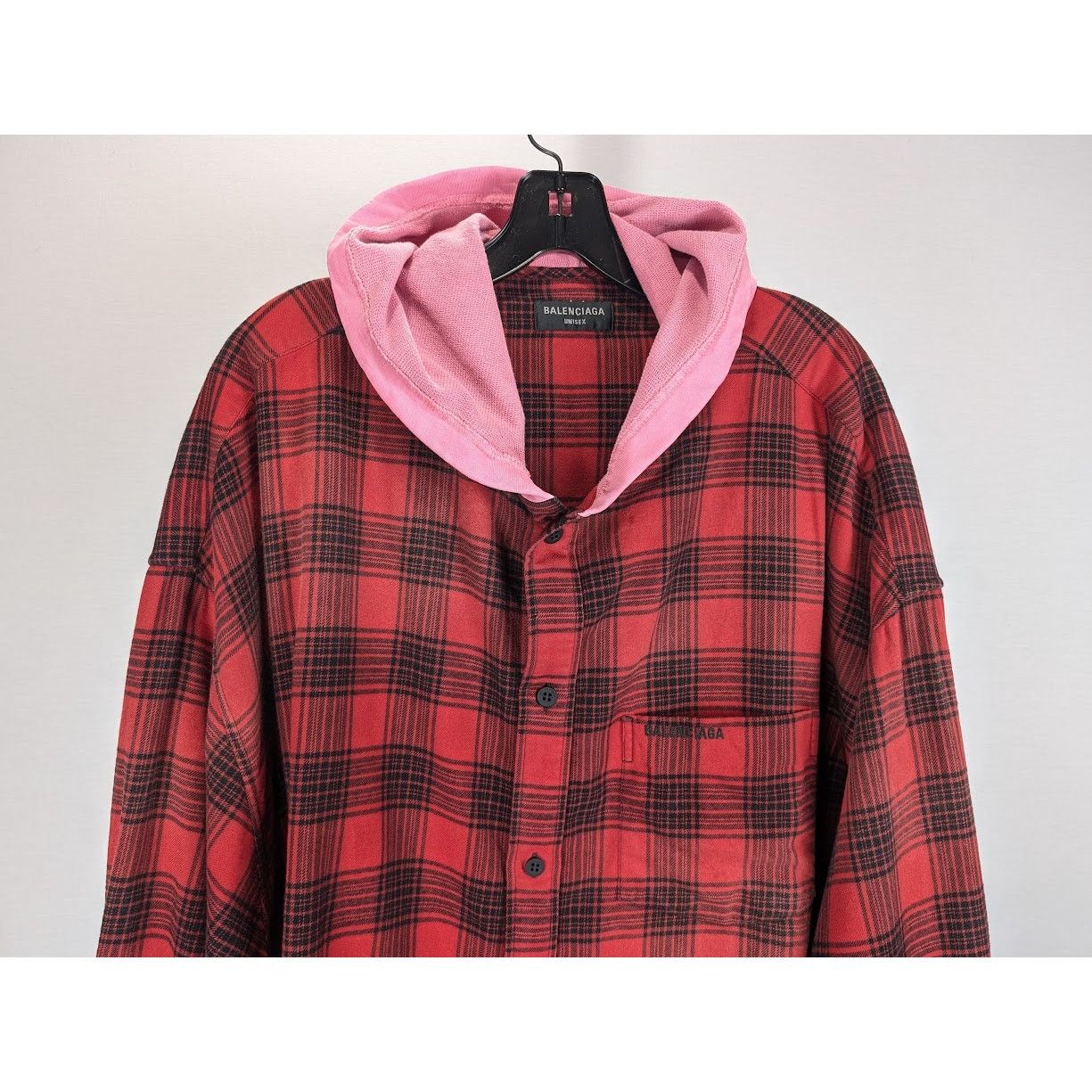 Balenciaga o1rshd1 Hooded Oversized Shirt Check in Red/Black Size US L / EU 52-54 / 3 - 5 Thumbnail