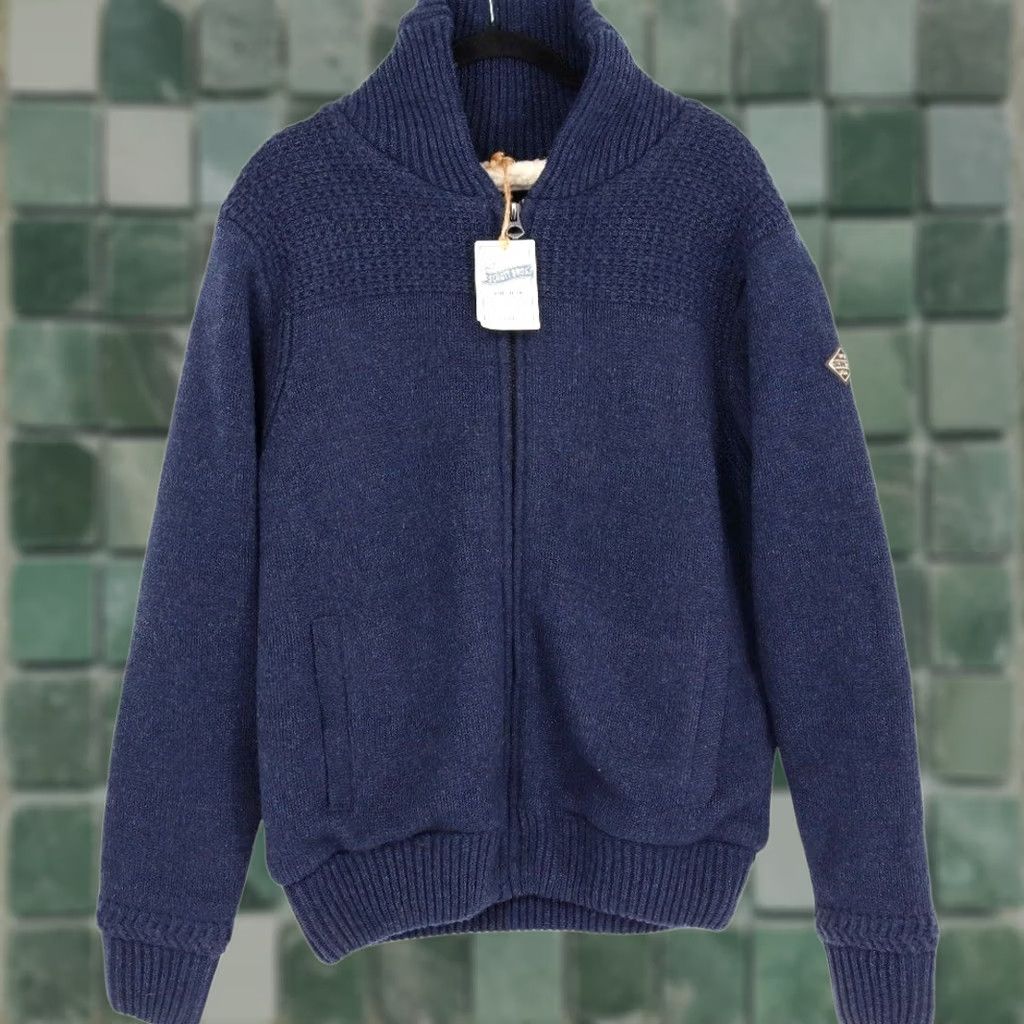Schott Schott Bros Wool Blend Sherpa Lined Full Zip Shawl Cardigan Sweater L Navy Blue Size US L / EU 52-54 / 3 - 1 Thumbnail