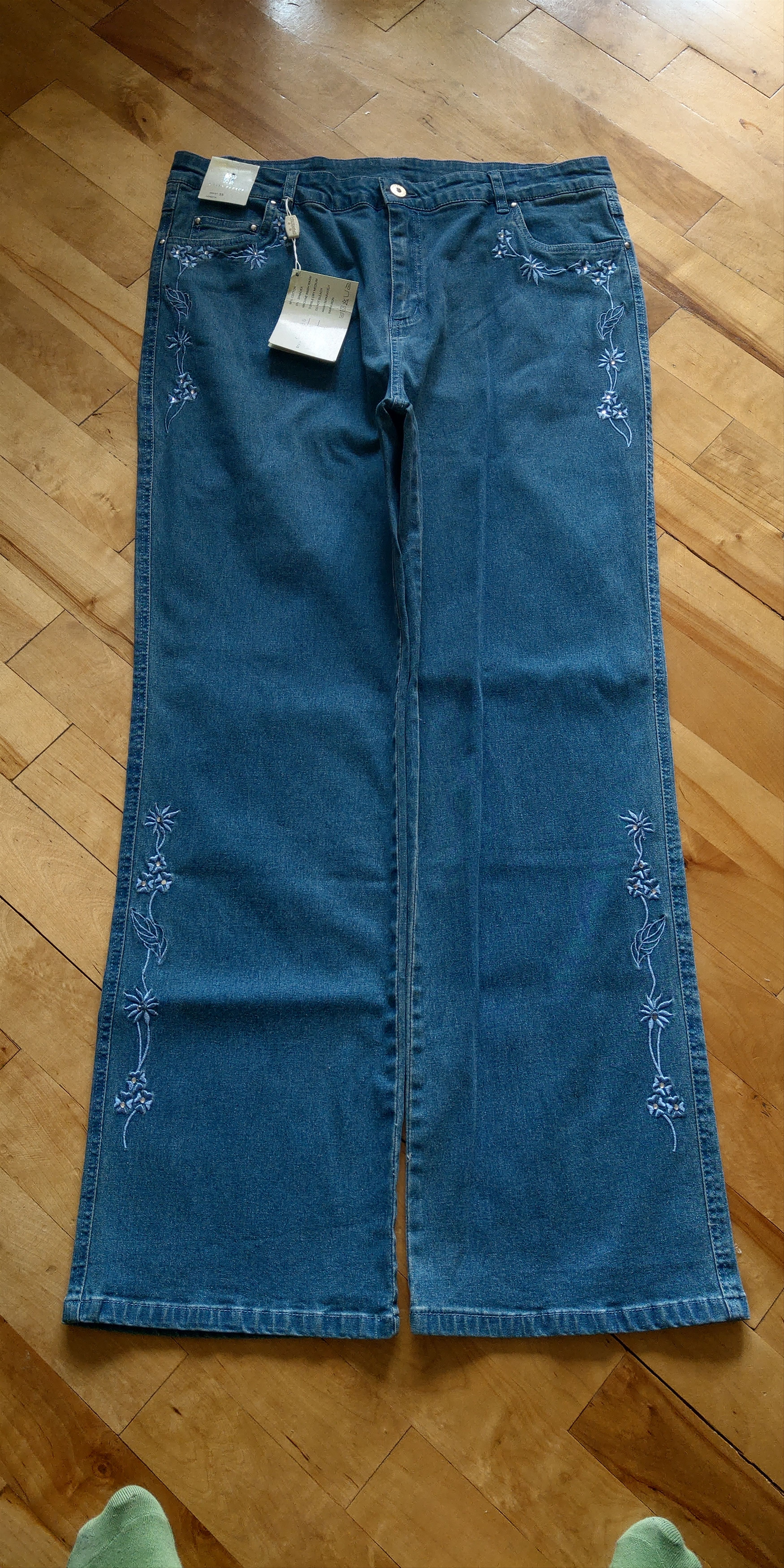 Japanese Brand × Vintage Embroidered Flower Flared Pants y2k opium raver Vintage Wide Size 35" - 10 Thumbnail