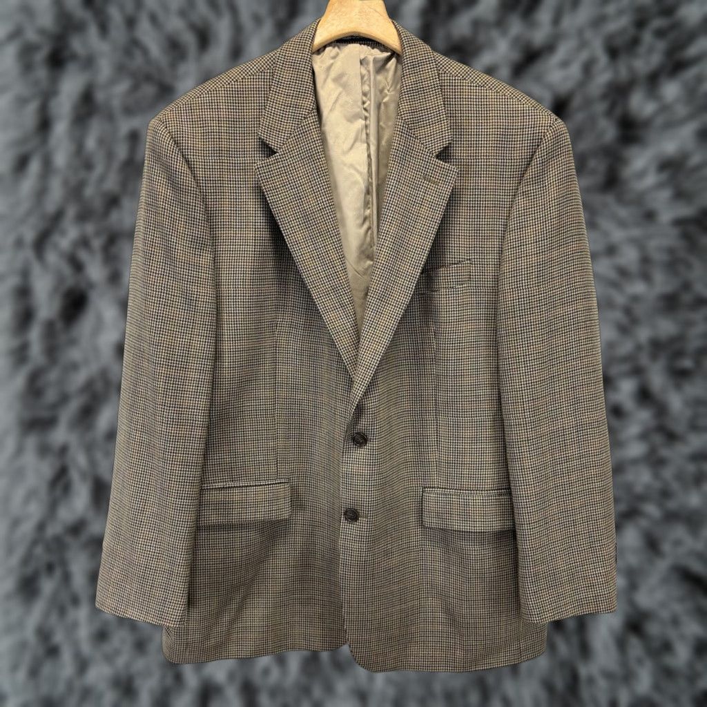 VINTAGE Lauren Ralph Lauren Wool Blazer Sport Coat Blazer Men’s 46R Brown Mini Houndstooth Plaid Check Regular Coat/Blazer Mens