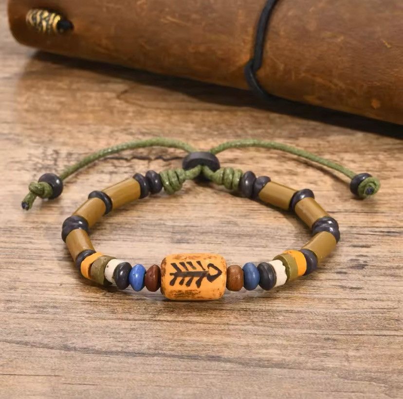 Vintage Fish Bone Beads Charm Bracelet Size ONE SIZE - 1 Thumbnail