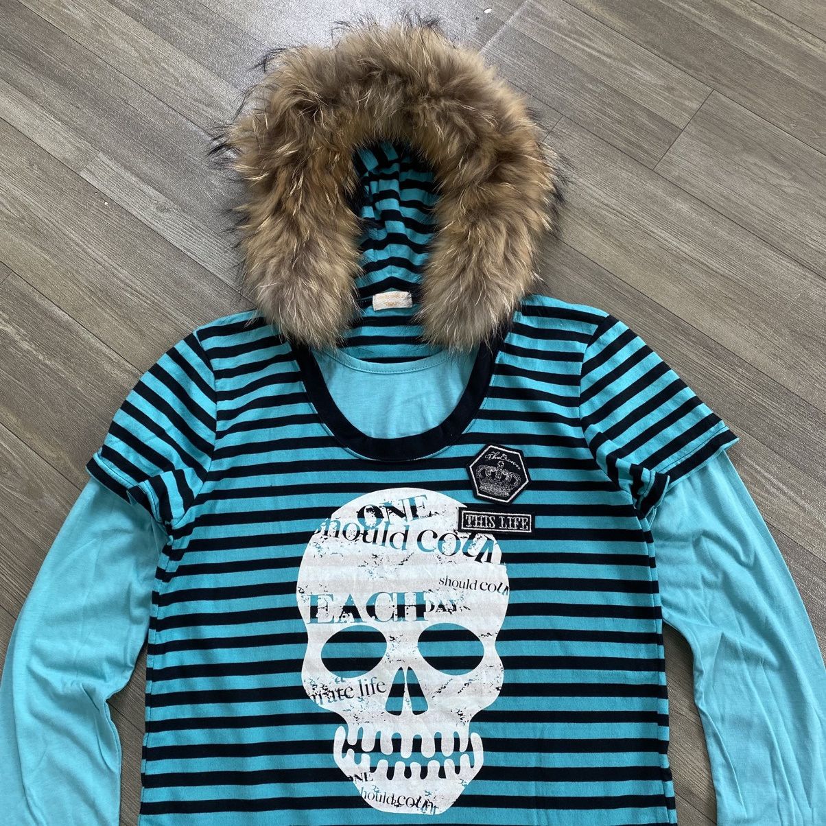 Le Grande Bleu (L.G.B.) 2000s Beauty Beast Stripe Skulls Grunge Lgb Style Fur Hoodie Size US S / EU 44-46 / 1 - 2 Thumbnail