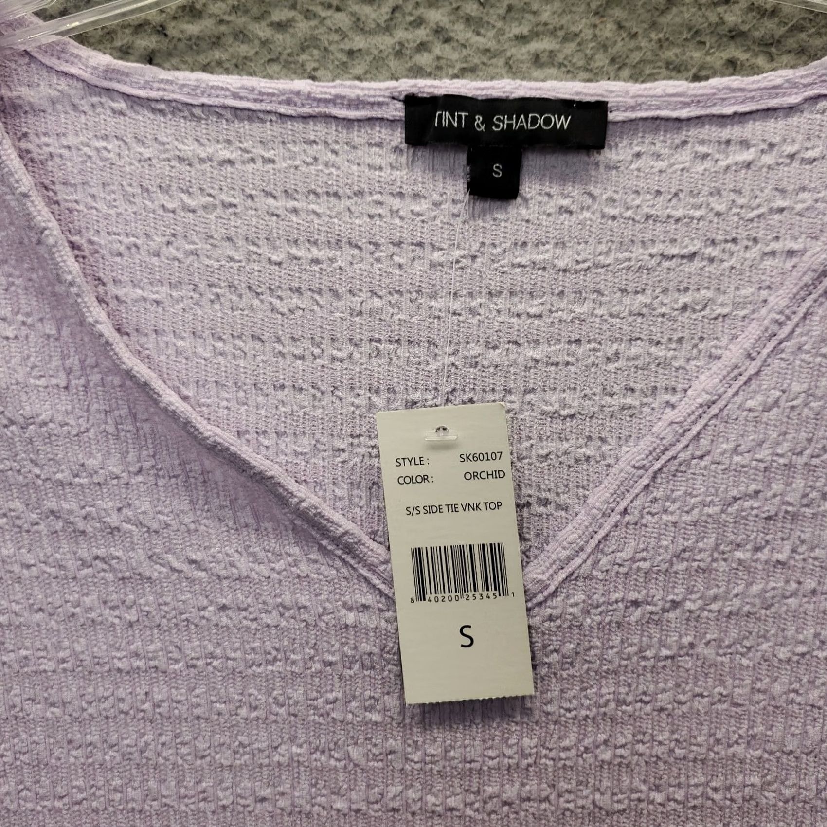 Vintage Tint & Shadow Blouse Top Womens S Purple Textured Short Sleeve V-Neck Side Tie Blouse Size S / US 4 / IT 40 - 5 Thumbnail