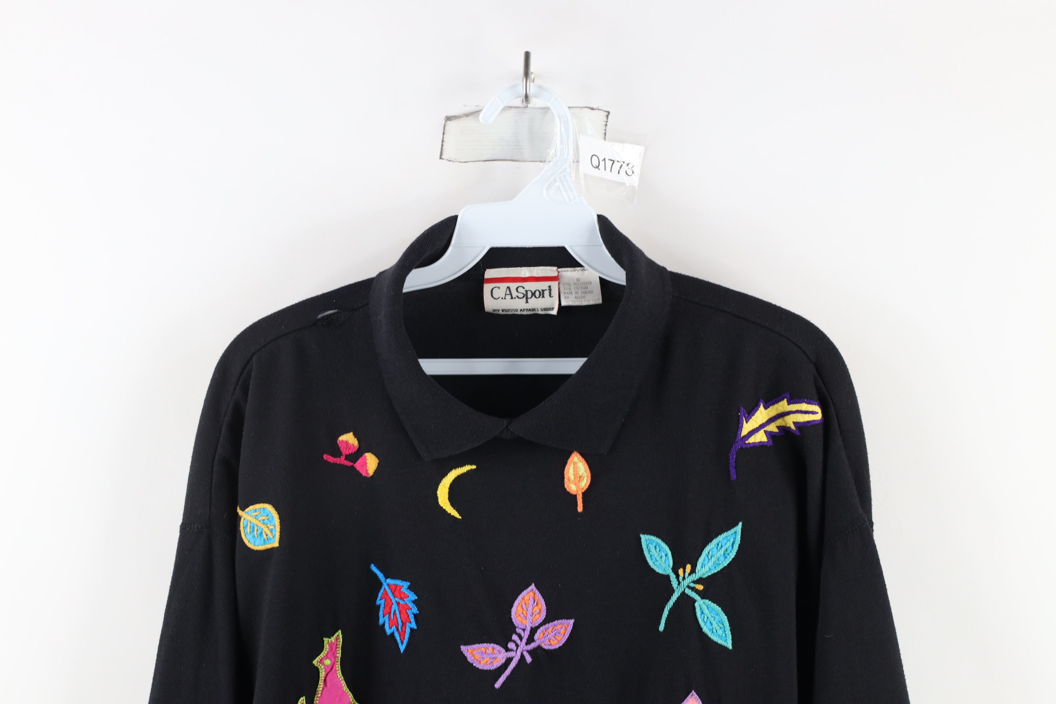Vintage Vintage 90s Streetwear Nature Leaf Collared Sweatshirt Black Size M / US 6-8 / IT 42-44 - 2 Thumbnail