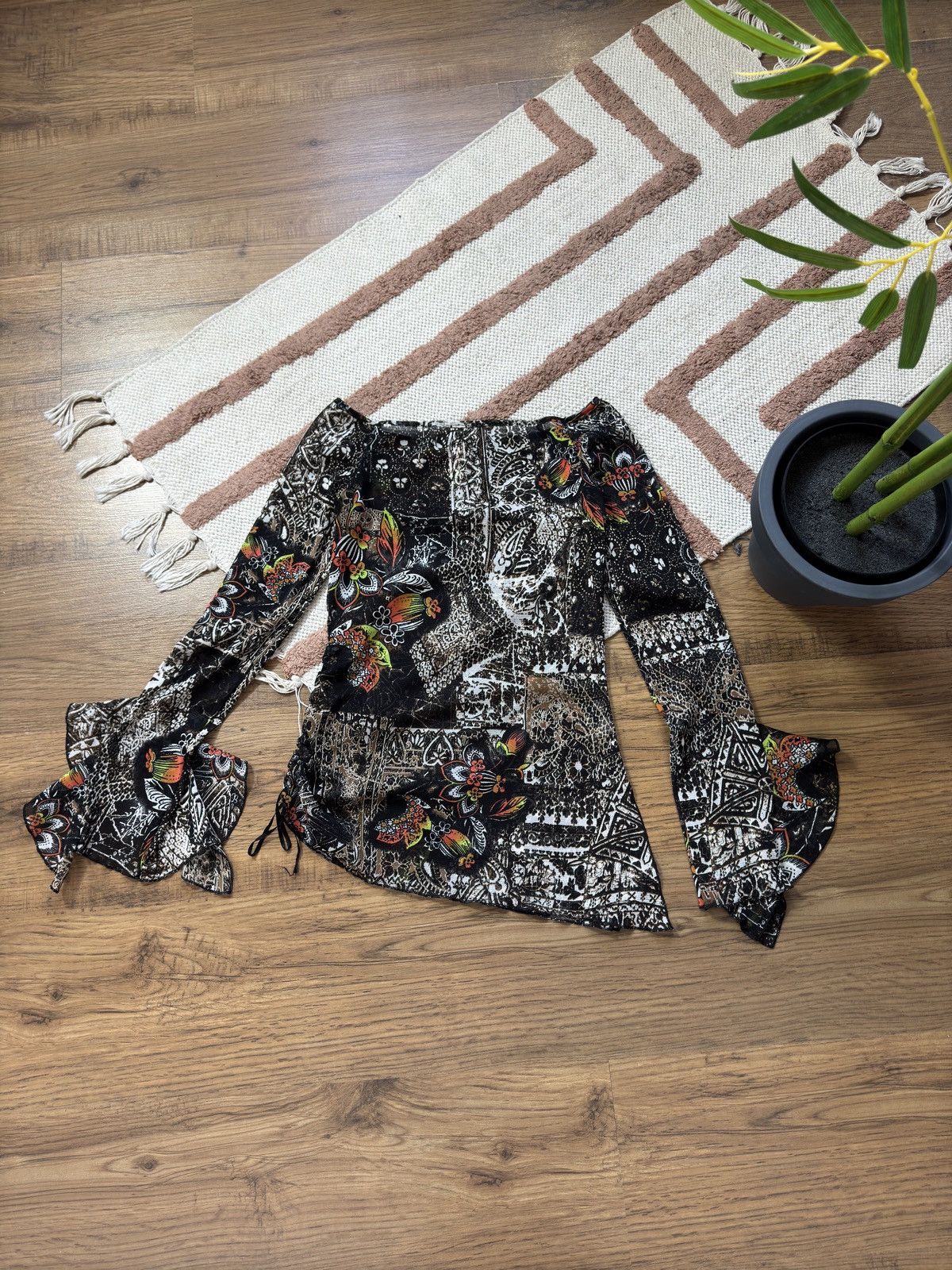 Vintage JET PRINTED MESH LONG SLEEVE BLOUSE Size S / US 4 / IT 40 - 5 Thumbnail