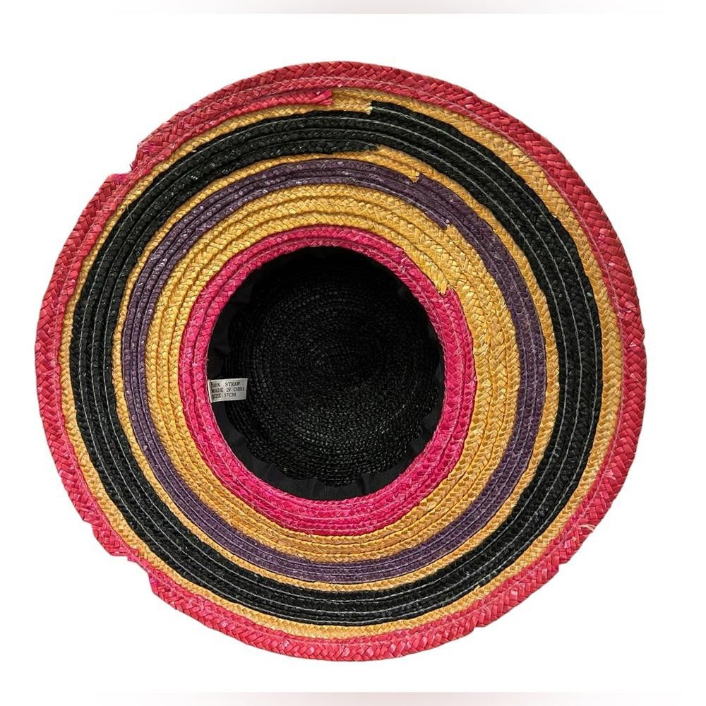 Designer Multicolor Striped Straw Summer Hat Size ONE SIZE - 6 Thumbnail