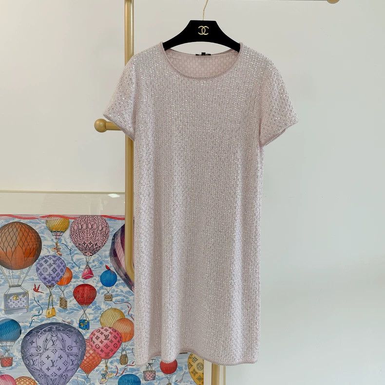 Chanel Pink Rhinestone Chanel Dress- DMC Size US 36 / EU 52 - 1 Thumbnail