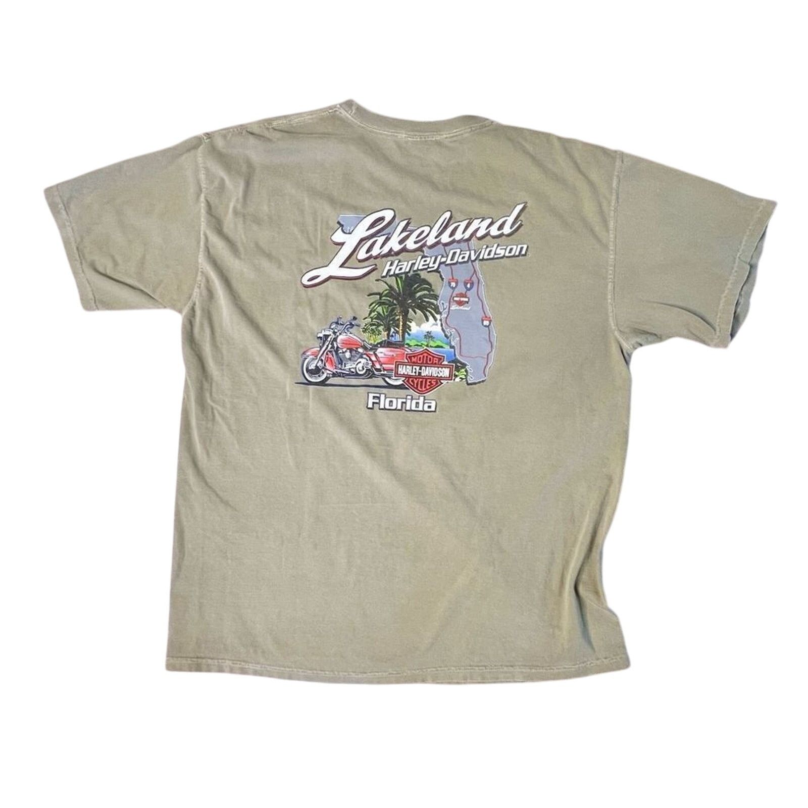 Harley Davidson Harley Davidson Lakeland FL Olive Green T-shirt X LARGE Moto Size US XL / EU 56 / 4 - 3 Thumbnail