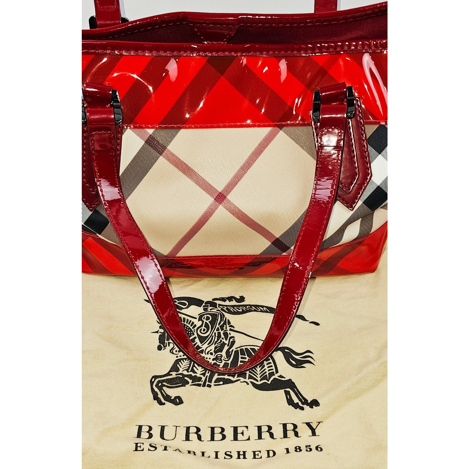 Burberry Burberry Red Nova Check Coated Canvas/Vinyl Tote Size ONE SIZE - 12 Thumbnail