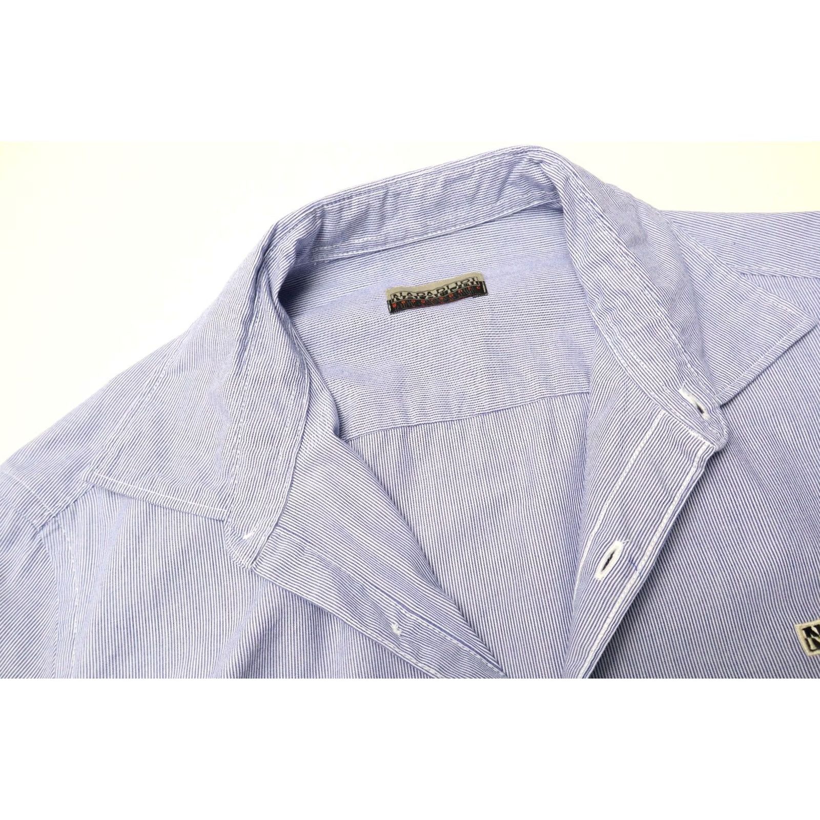 Napapijri NAPAPIJRI Shirt Men's LARGE Blue Logo Spread Collar Pinstriped Size US L / EU 52-54 / 3 - 4 Thumbnail