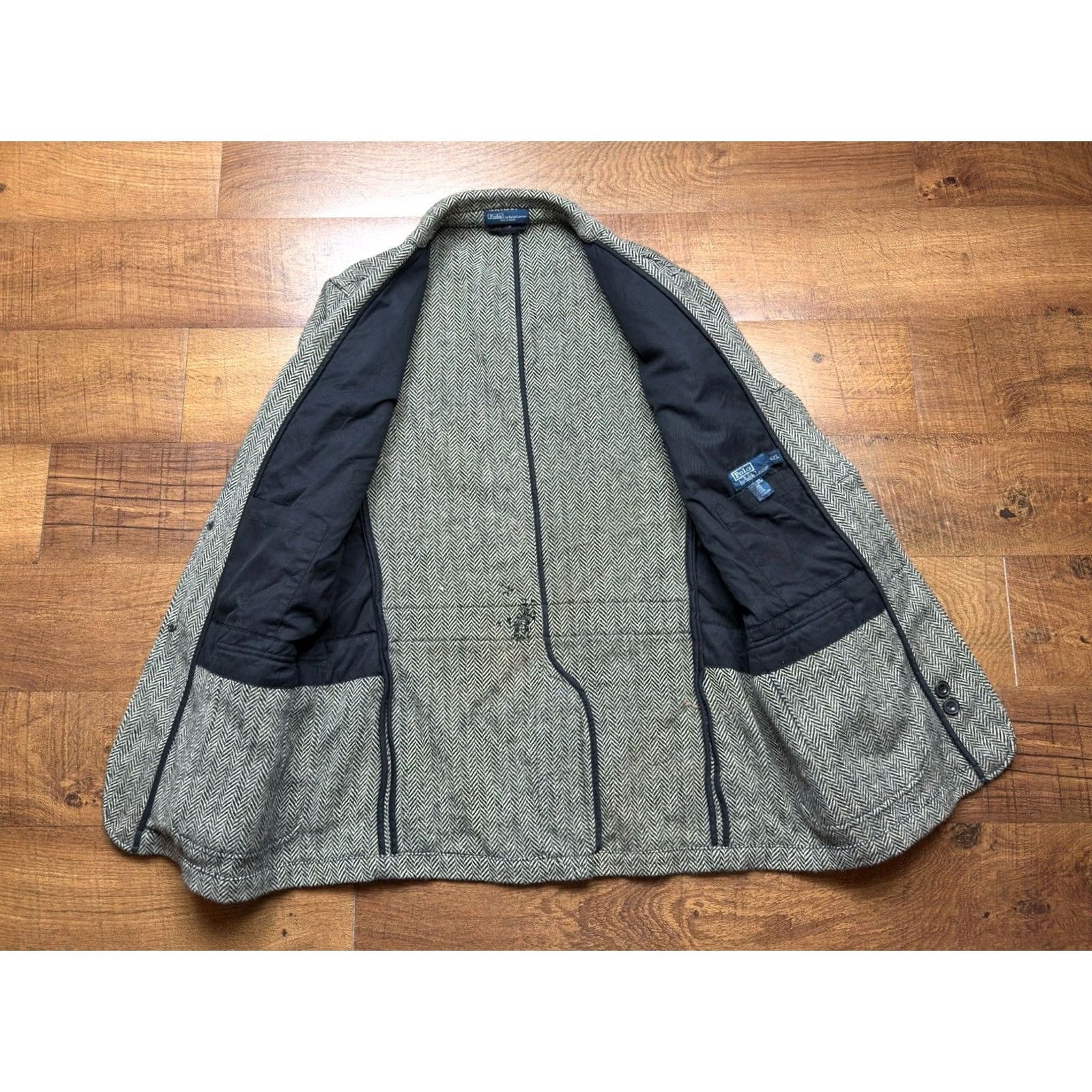 Polo Ralph Lauren VTG Polo Ralph Lauren Sport Coat Herringbone Tweed Wool Leather Patches Men 42L Gray Long Blazer Size US XL / EU 56 / 4 - 7 Thumbnail