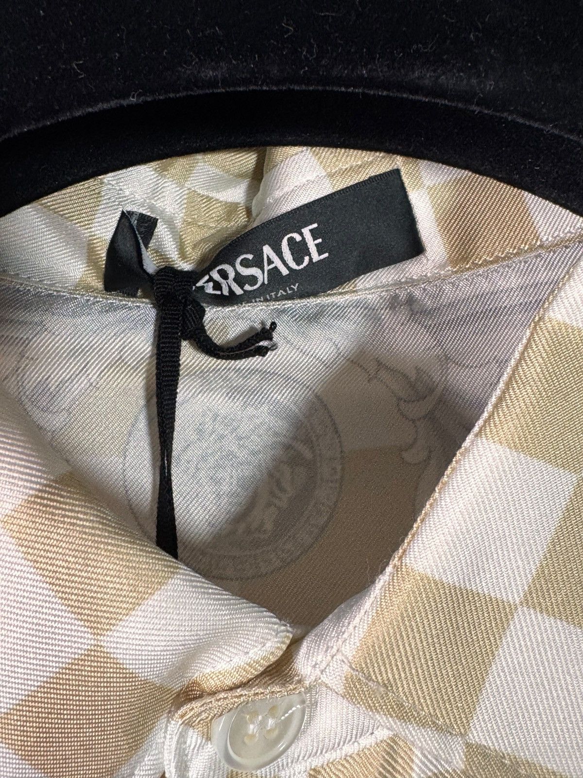Versace Versace Silk Shirt Medusa Checkerboard Beige Size US M / EU 48-50 / 2 - 5 Thumbnail