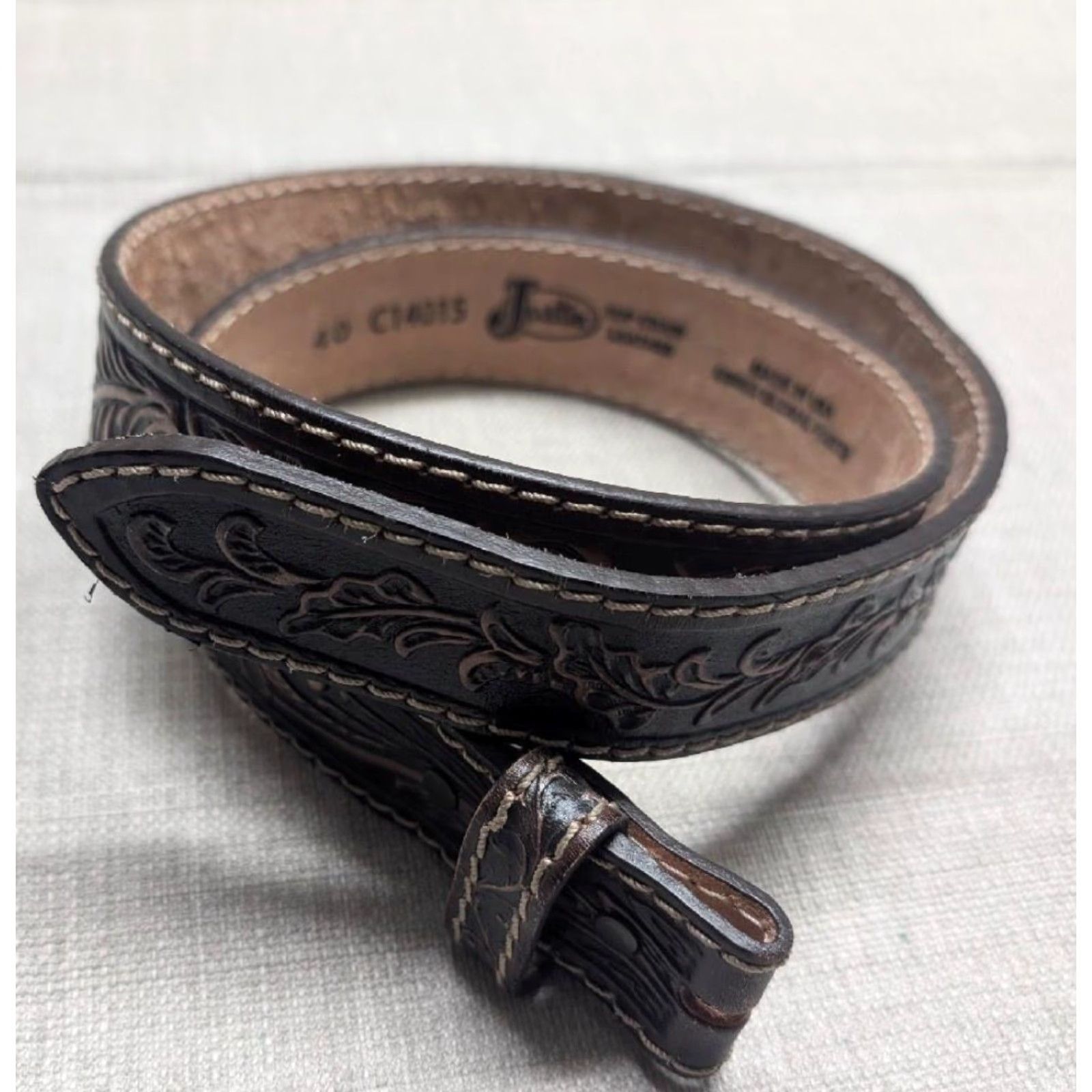 Vintage VINTAGE Justin belt - USA Made Western Belt with Floral Tooled Leather Buckle 38 Men Size 38 - 3 Thumbnail