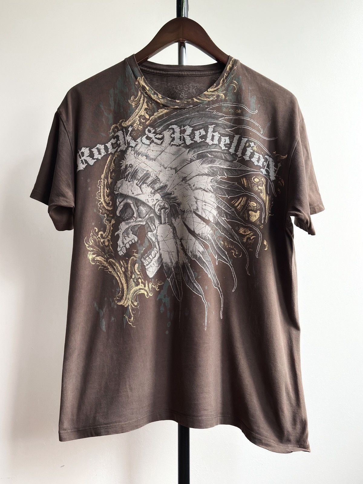Affliction Vintage Rock & Rebellion Skull Affliction Style Brown Tee Size US L / EU 52-54 / 3 - 1 Thumbnail
