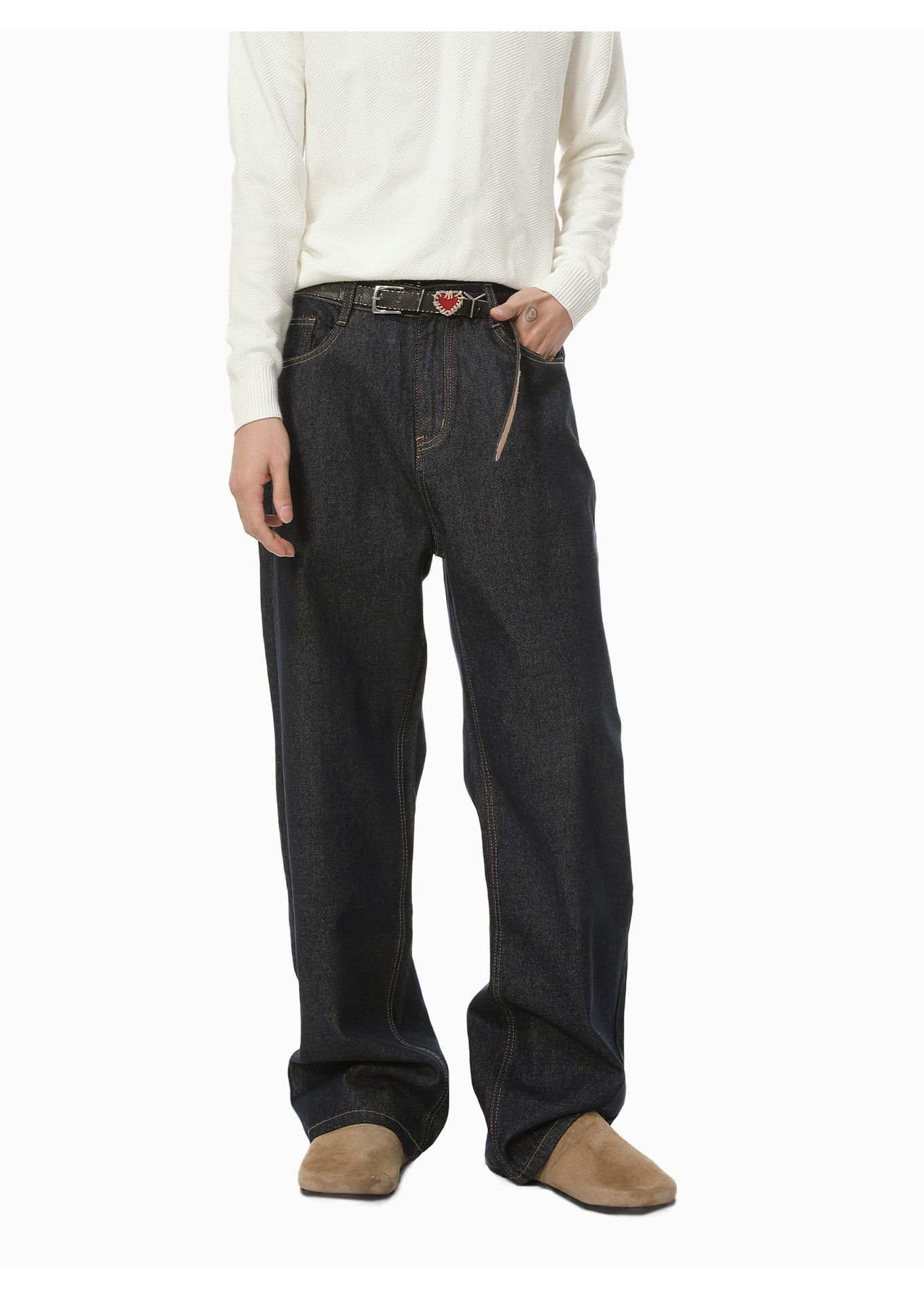 Jean Japanese retro classic simple loose straight versatile jeans Size US 32 / EU 48 - 3 Thumbnail