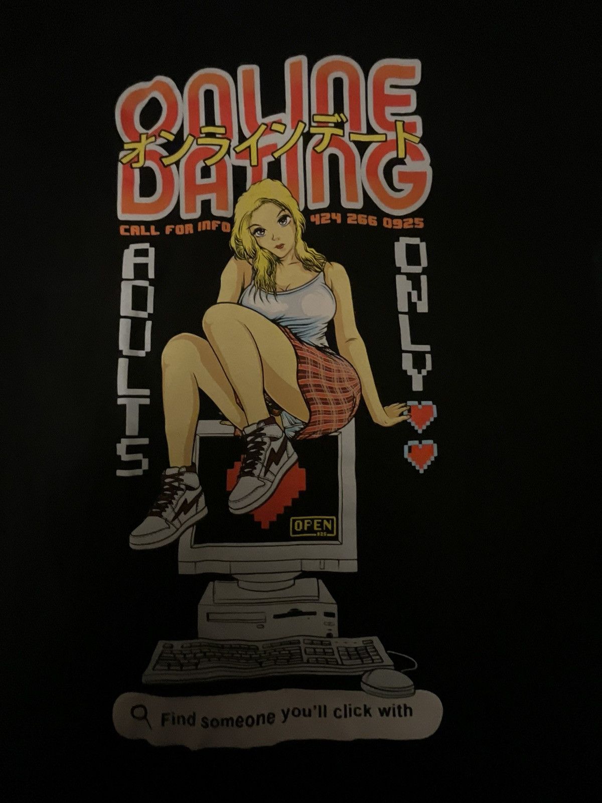 Designer × Other Black streetwear graphic tee with online dating design Size US M / EU 48-50 / 2 - 2 Thumbnail