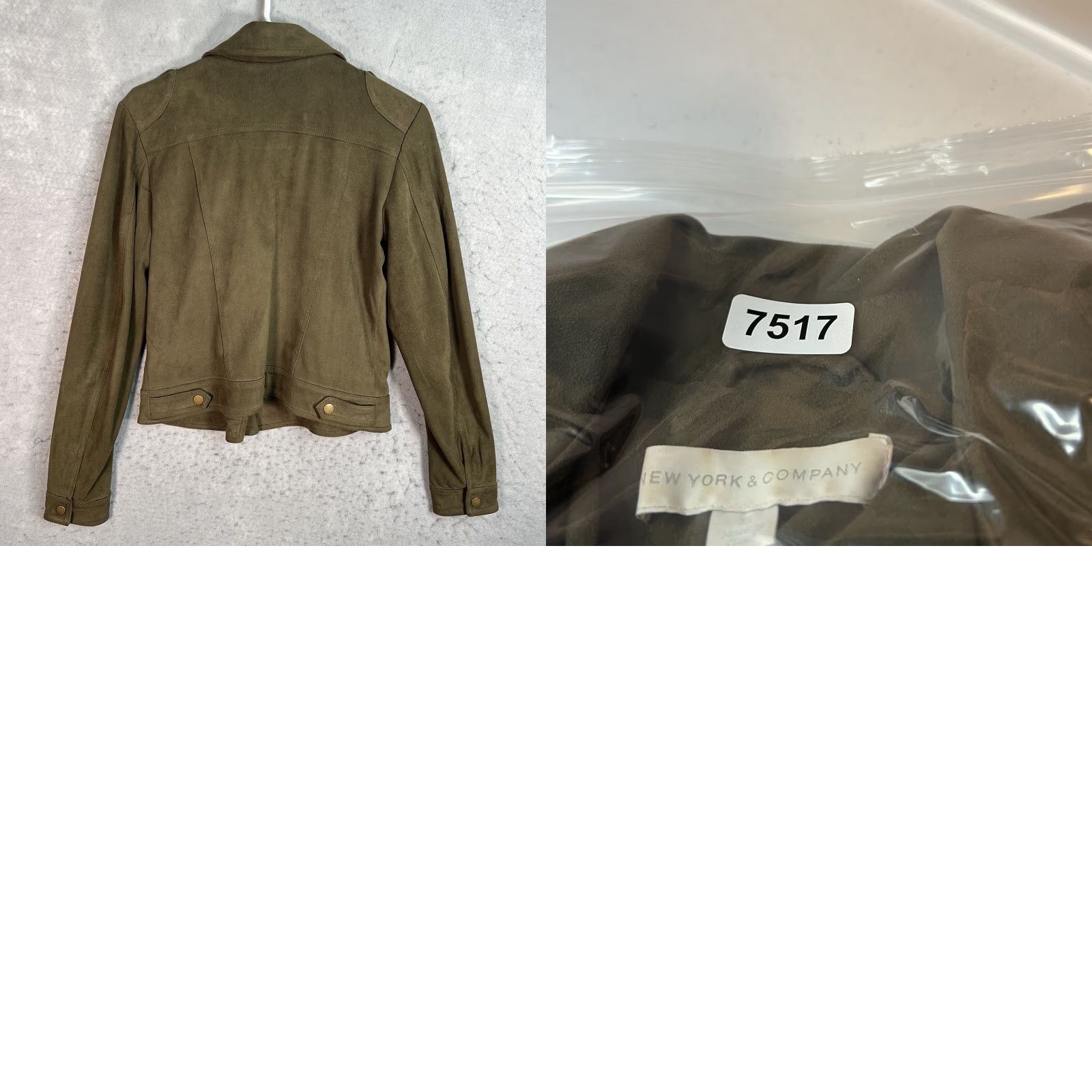 Vintage New York & Company Biker Jacket Womens XS Olive Green Faux Suede Motorcycle Jacket, Regular, Zip, Long Sleeve, Polyester, Green, Womens, Jacket Size XS / US 0-2 / IT 36-38 - 8 Thumbnail