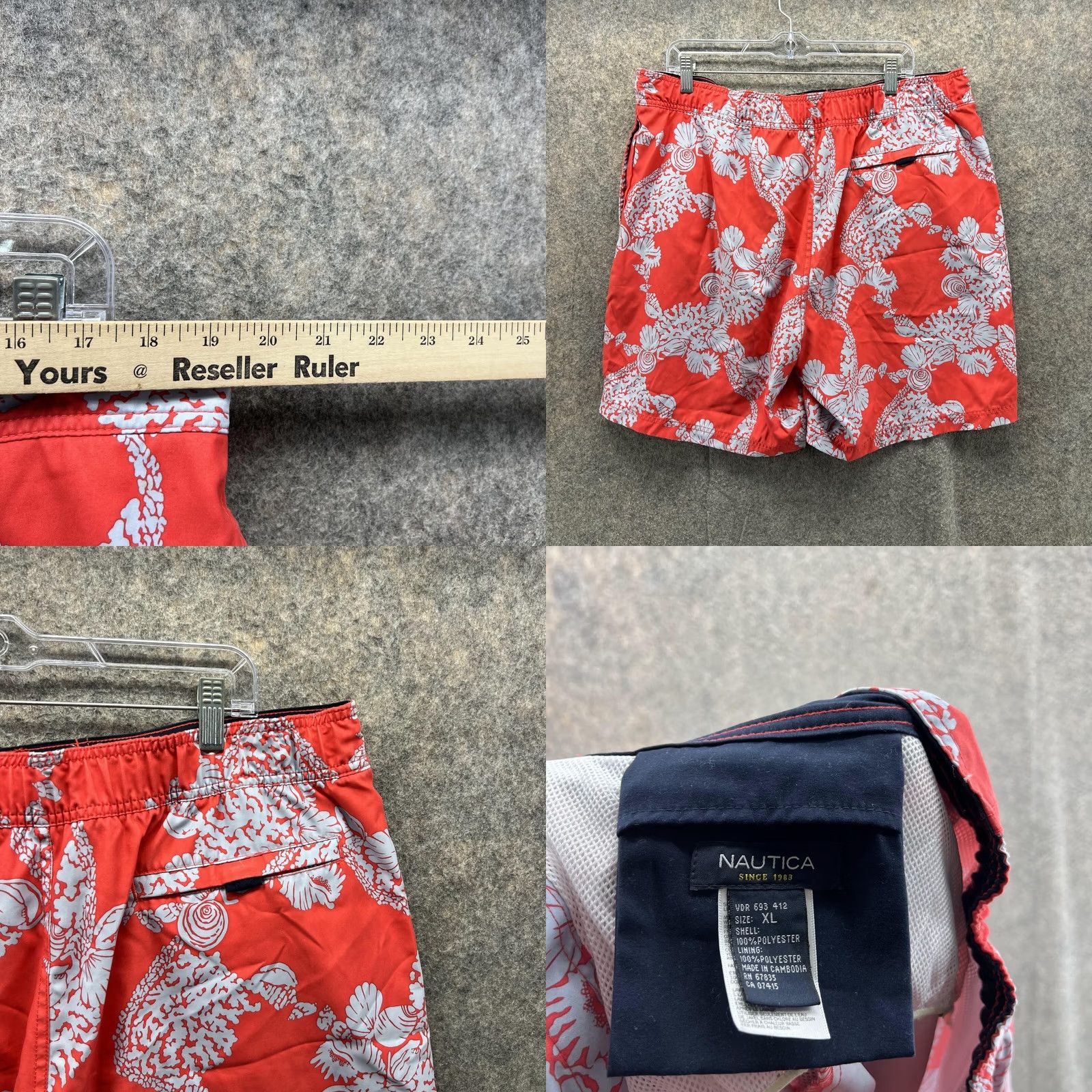 Nautica Nautica Shorts Men XL Trunks Lined Orange Floral Polyester Swimwear Drawstring Size US 36 / EU 52 - 8 Thumbnail