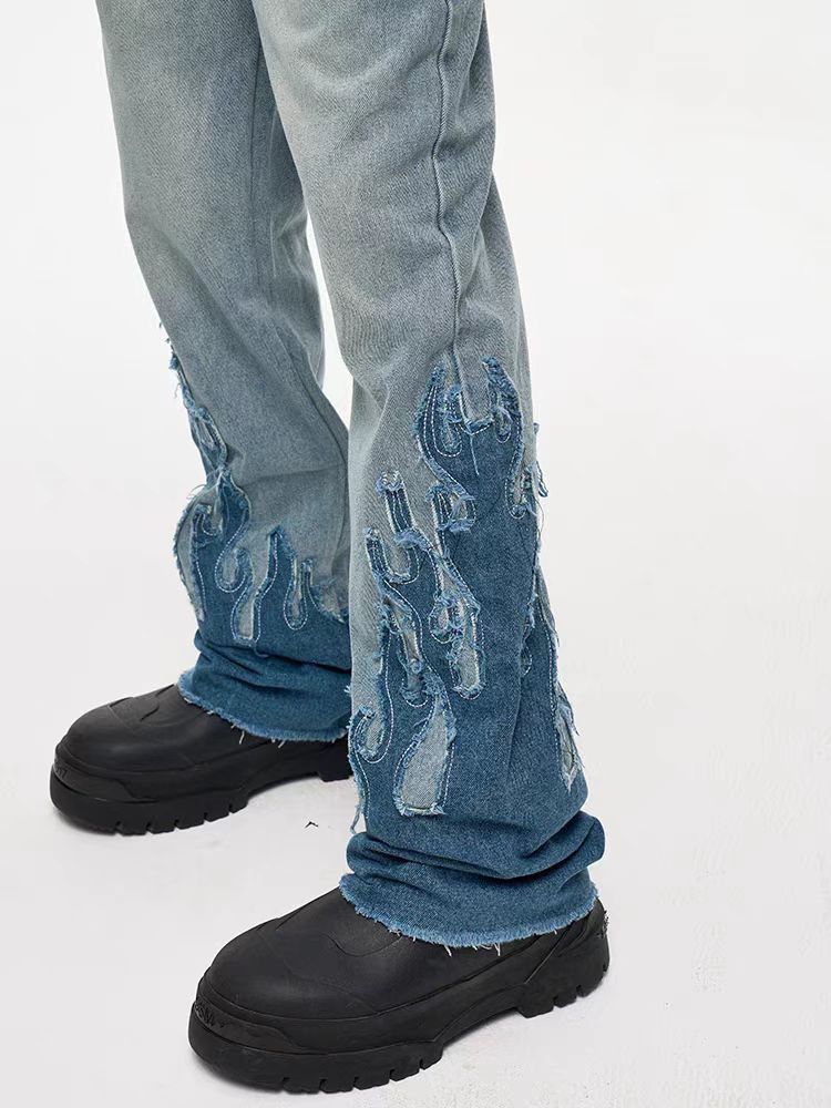 Japanese Brand × Jean High Street Vintage Leg Flame Embroidery Micro Flare Jeans Size US 32 / EU 48 - 4 Thumbnail