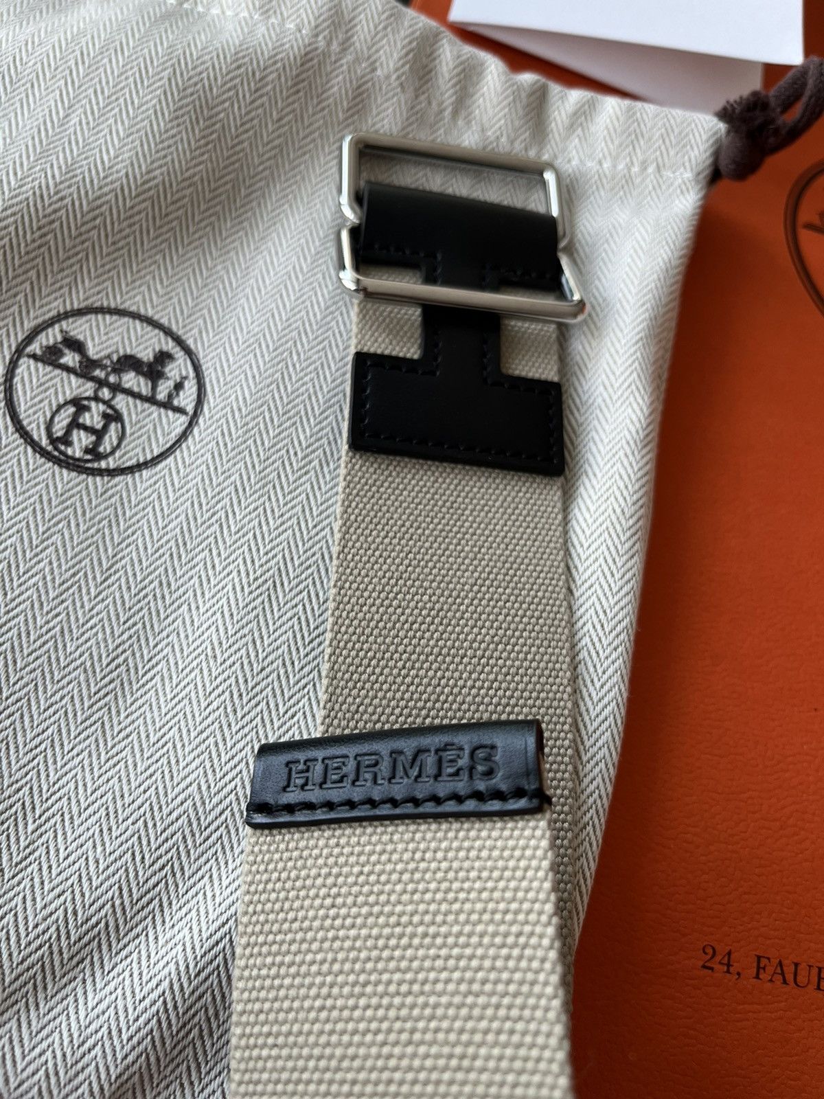 Hermes Limited Edition Hermes Brand New H Logo Leather Canvas Belt Size 34 - 11 Thumbnail