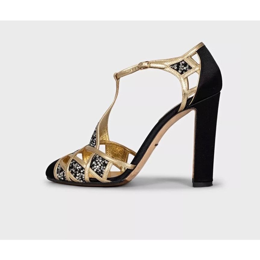 Dolce & Gabbana Dolce & Gabbana Black Textile Gold Crystal Pumps Sz 39 Size US 8 / IT 38 - 1 Thumbnail
