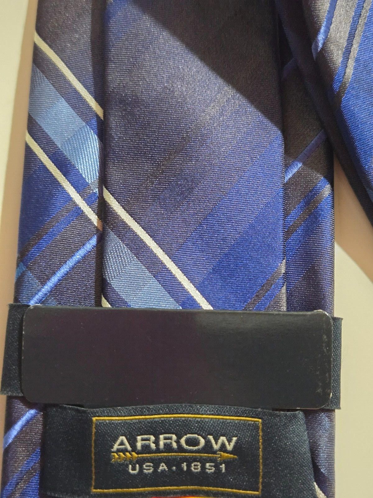 Arrow Arrow Neck Tie Necktie Navy, Blue, Silver Plaid SILK NEW Size ONE SIZE - 2 Thumbnail