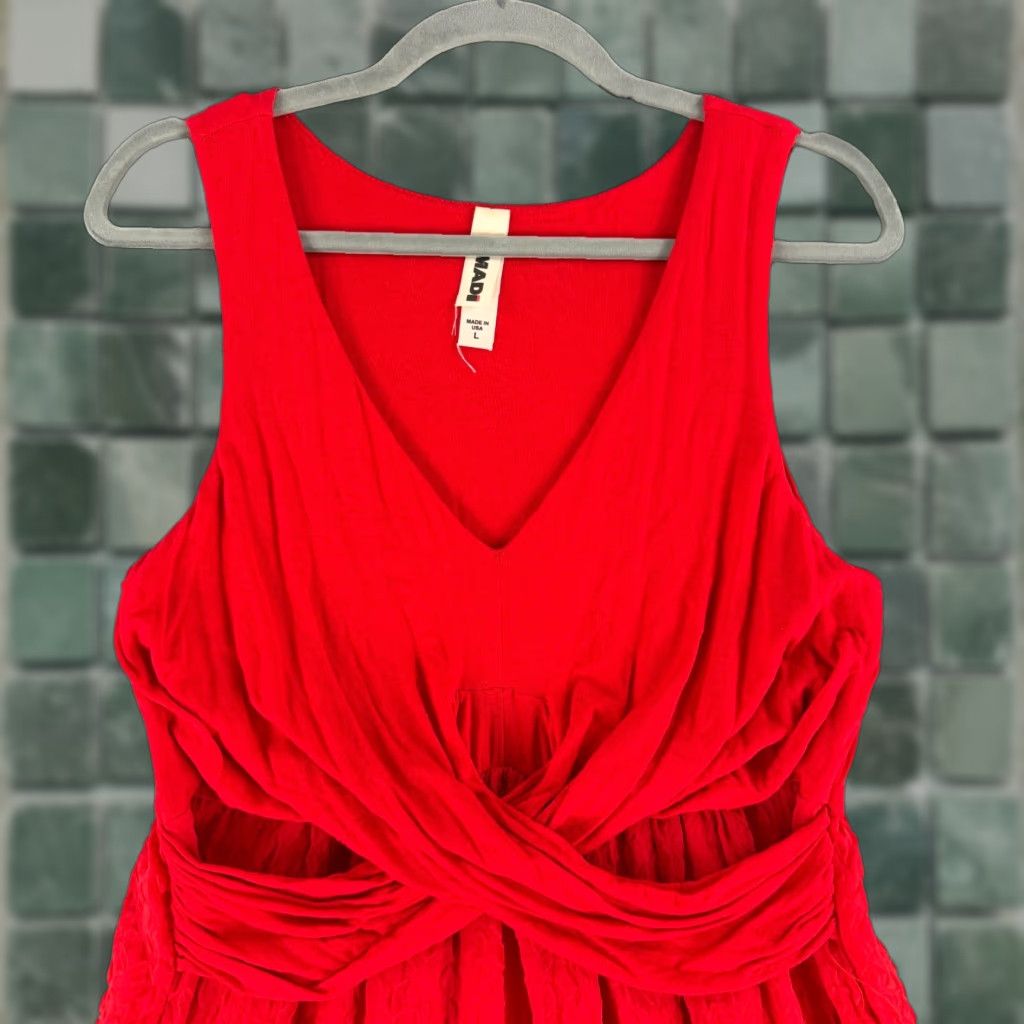 Anthropologie Anthropologie Amadi Mia Dress Womens L Red Crossover Waist Textured Dress Skirt (A-Line) Size 36" / US 14 / IT 50 - 1 Thumbnail