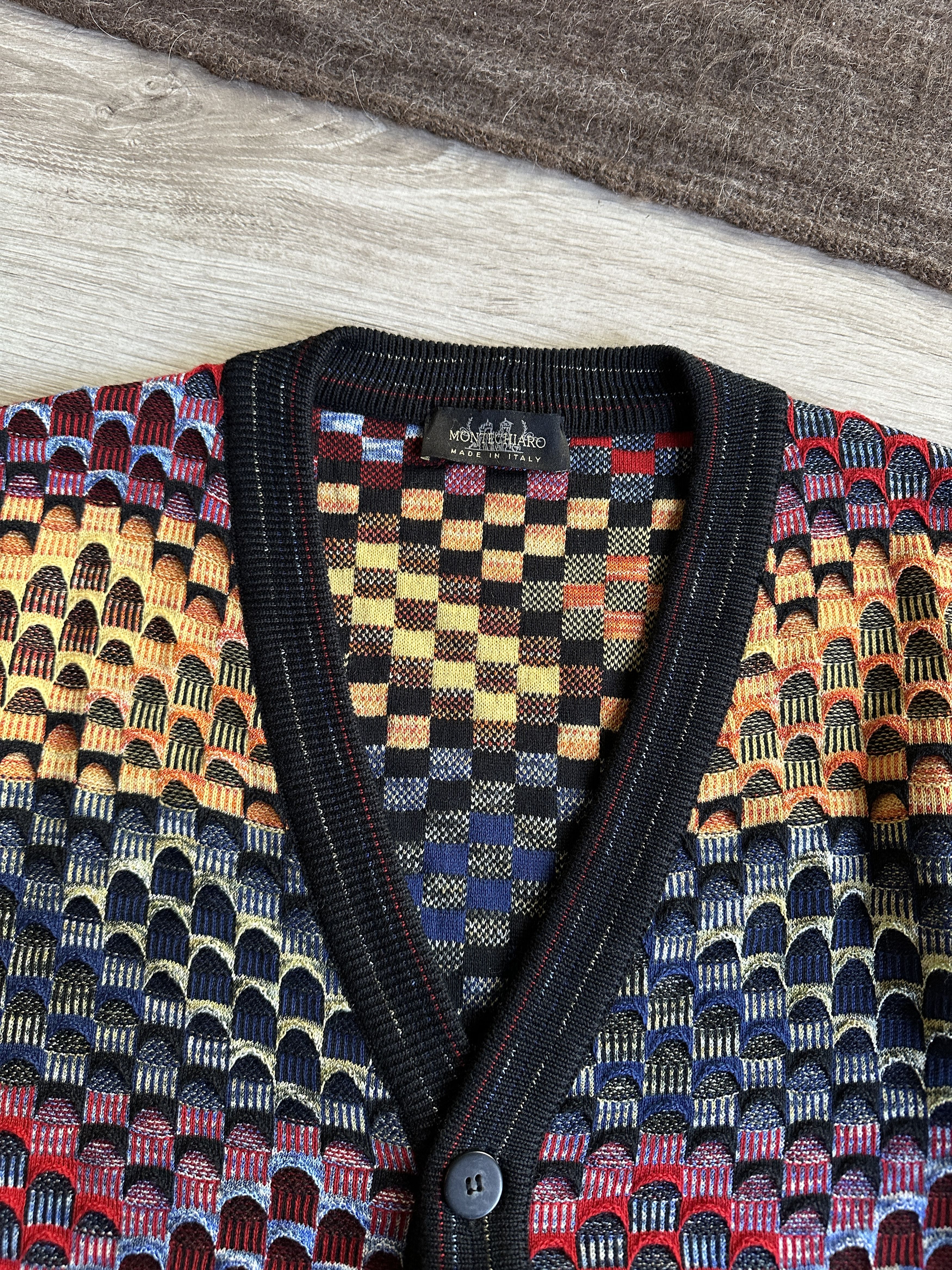 Vintage Montechiaro Knitted Wool Acrylic Cardigan Sweater 7874AC Size US XXL / EU 58 / 5 - 2 Thumbnail