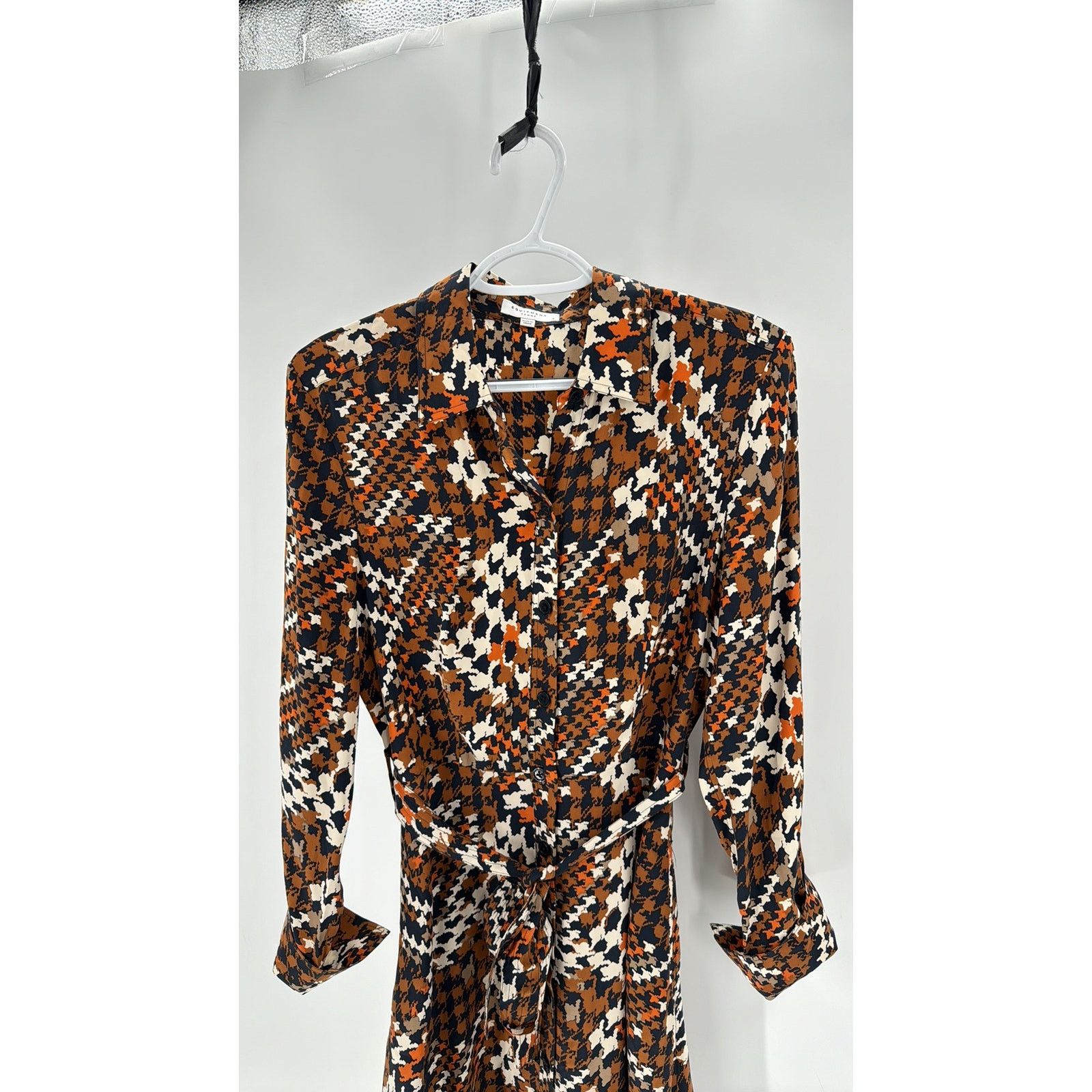 Equipment Equipment Relle Houndstooth Silk Midi Dress orange blue Size S / US 4 / IT 40 - 5 Thumbnail