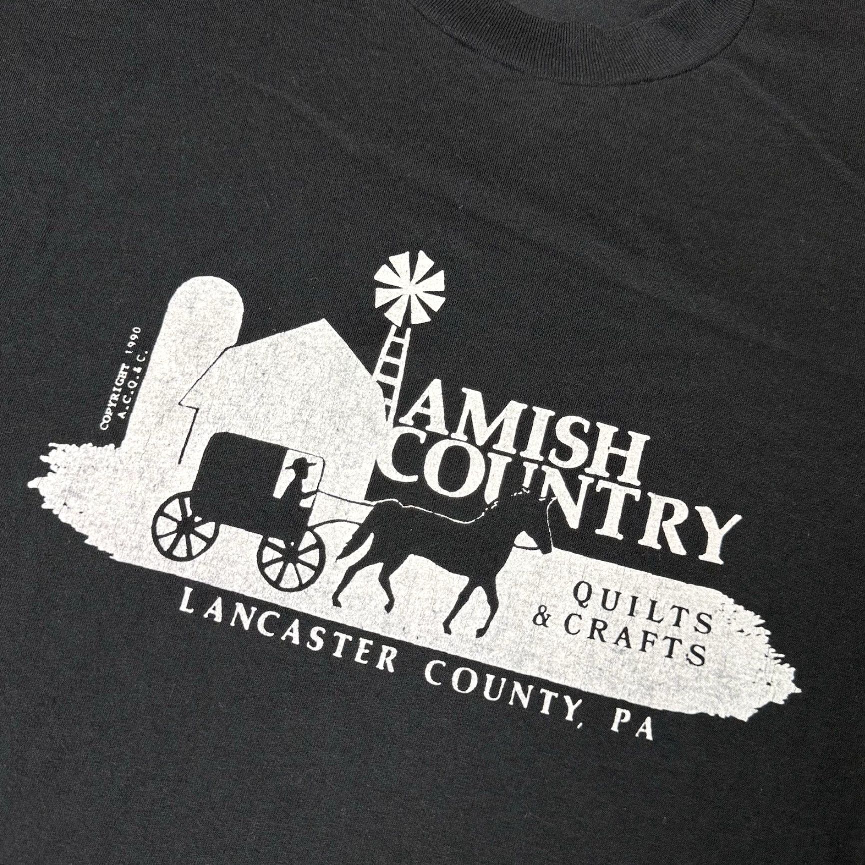 Fruit Of The Loom VINTAGE Fruit of the Loom T Shirt Adult 2XL Black Amish Country 90s Quilted Graphic Print Crew Neck Mens Size US XXL / EU 58 / 5 - 3 Thumbnail