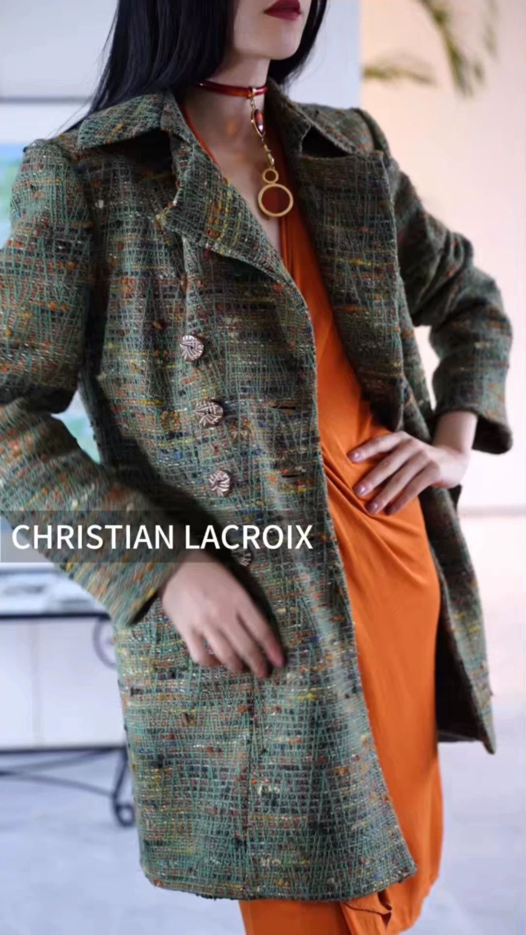 Christian Lacroix Christian Lacroix 1998 Olive Green Wool Tweed Coat FR42 Size M / US 6-8 / IT 42-44 - 1 Thumbnail