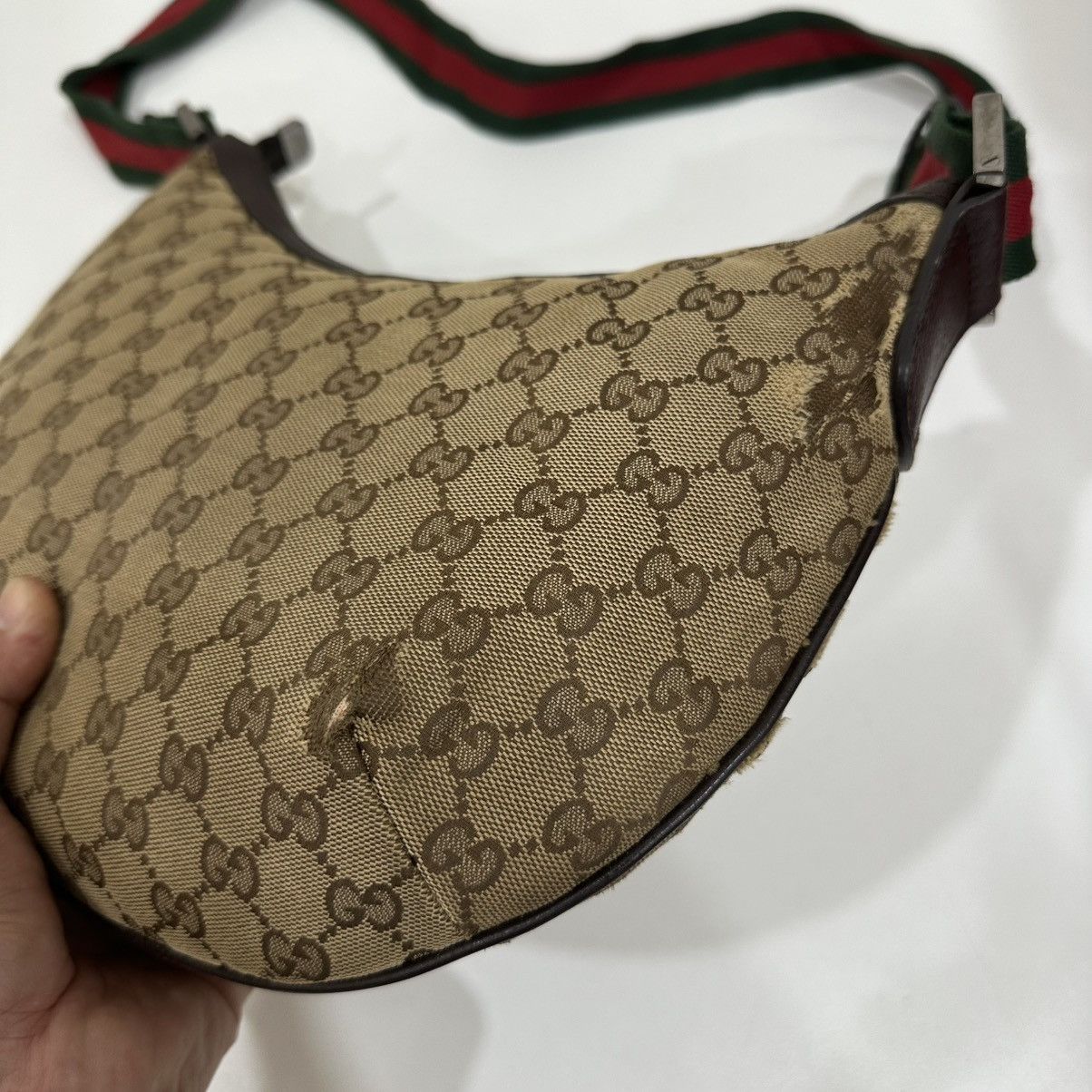 Gucci GUCCI GG WEB HALF MOON MEDIUM CROSSBODY BAG 17 Size ONE SIZE - 12 Thumbnail