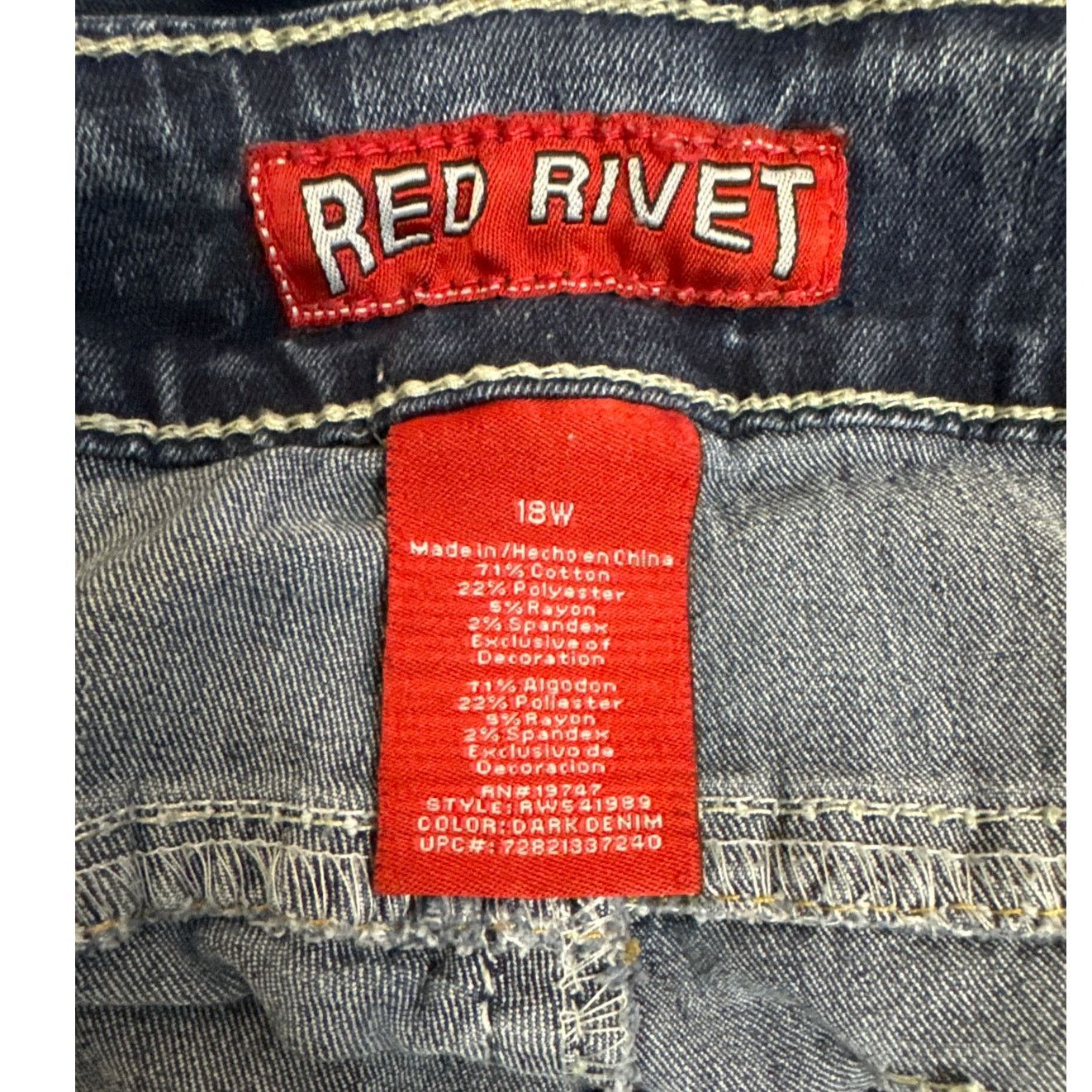 Other Red Rivet Straight Leg Jeans 18 W Rhinestone Button Pockets Size 40" / US 18 - 5 Thumbnail