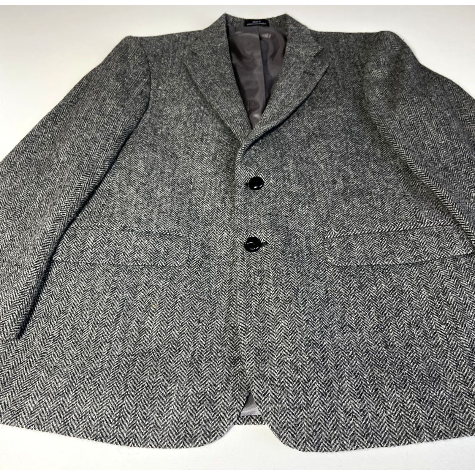 Harris Tweed VINTAGE Harris Tweed Blazer Jacket Mens 40R Gray Wool Tweed Herringbone Regular Classic PF Pockets Size 40R - 6 Thumbnail