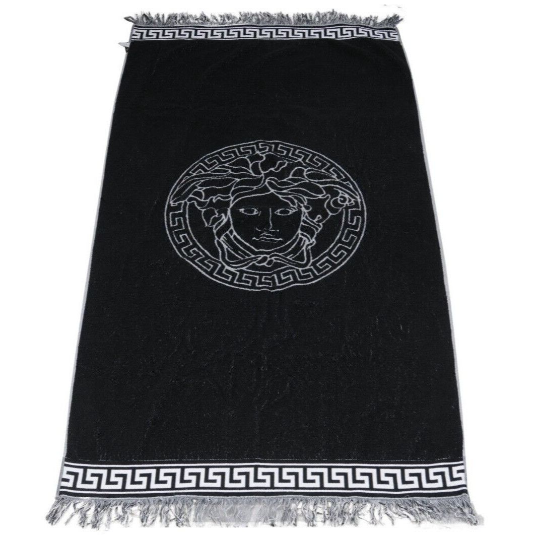 Versace Medusa Head Logo Greca Fringe Throw Blanket Black Size ONE SIZE - 1 Thumbnail