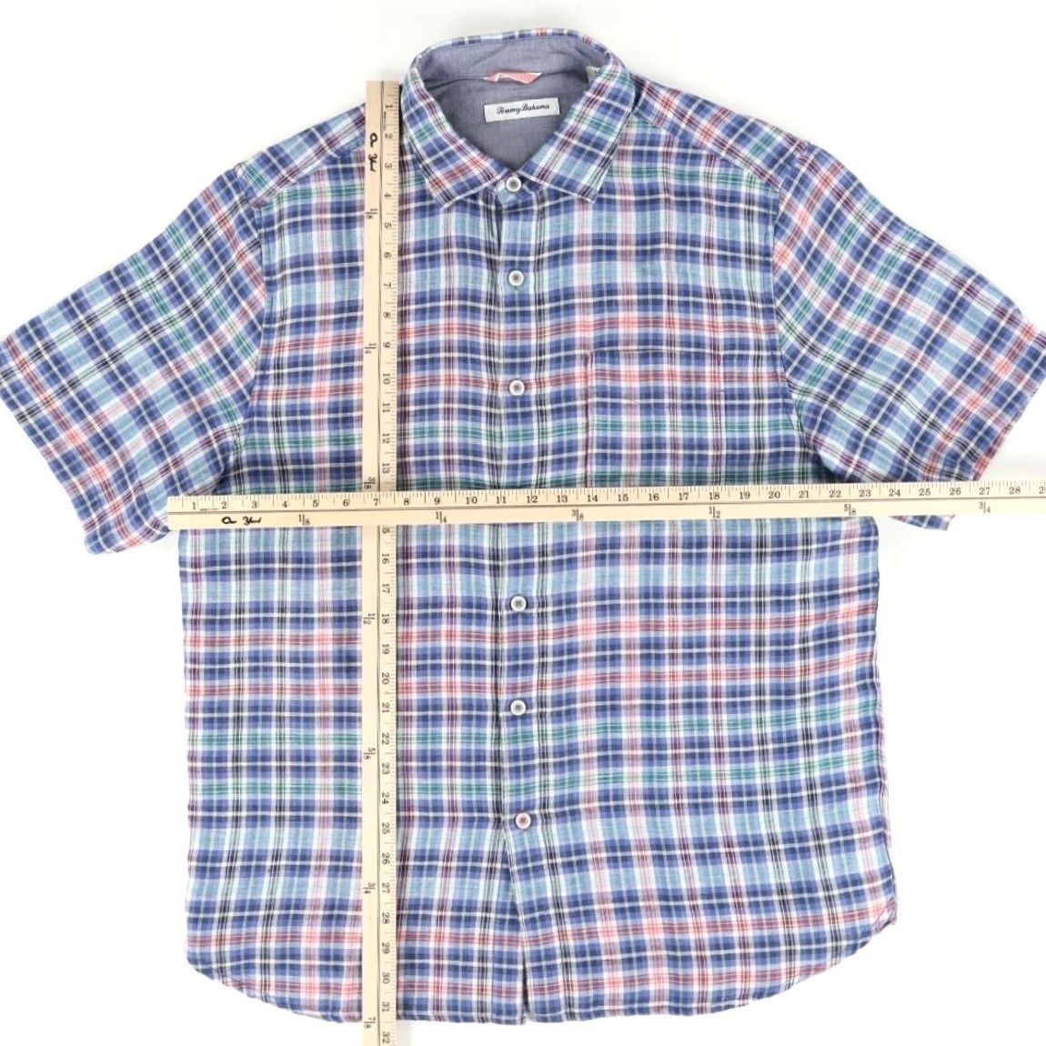 Tommy Bahama Tommy Bahama Linen Blend Short Sleeve Plaid Shirt Men's L Size US L / EU 52-54 / 3 - 3 Thumbnail