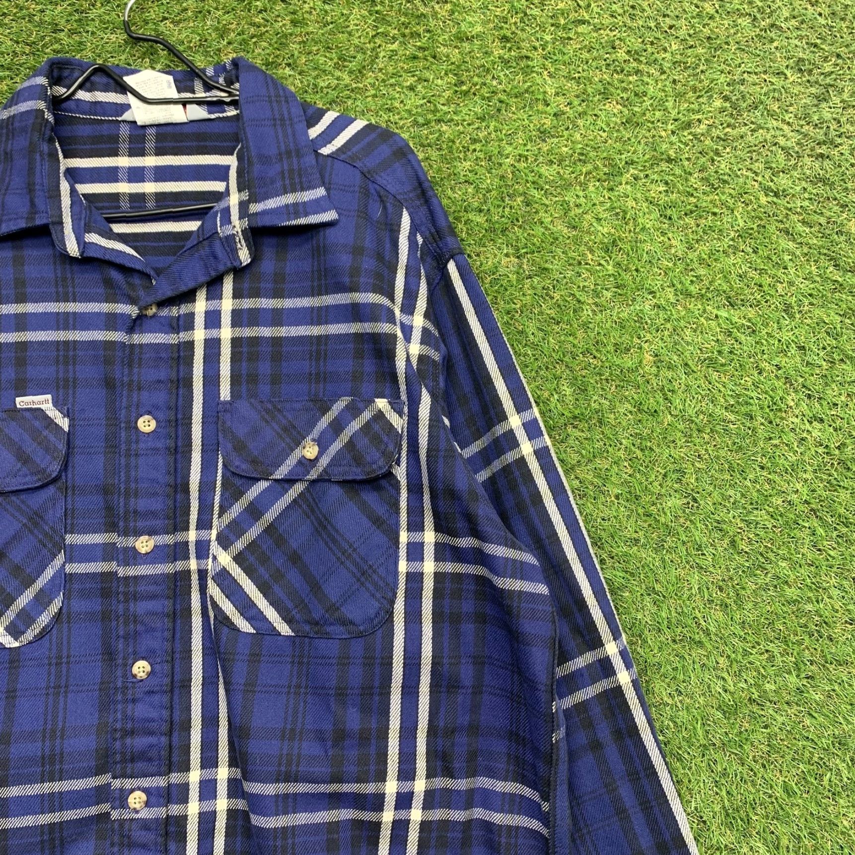 Carhartt VINTAGE Carhartt Shirt Mens XL Blue Plaid Flannel Western Outdoor Casual Cotton Long Sleeve Men Size US XL / EU 56 / 4 - 2 Thumbnail