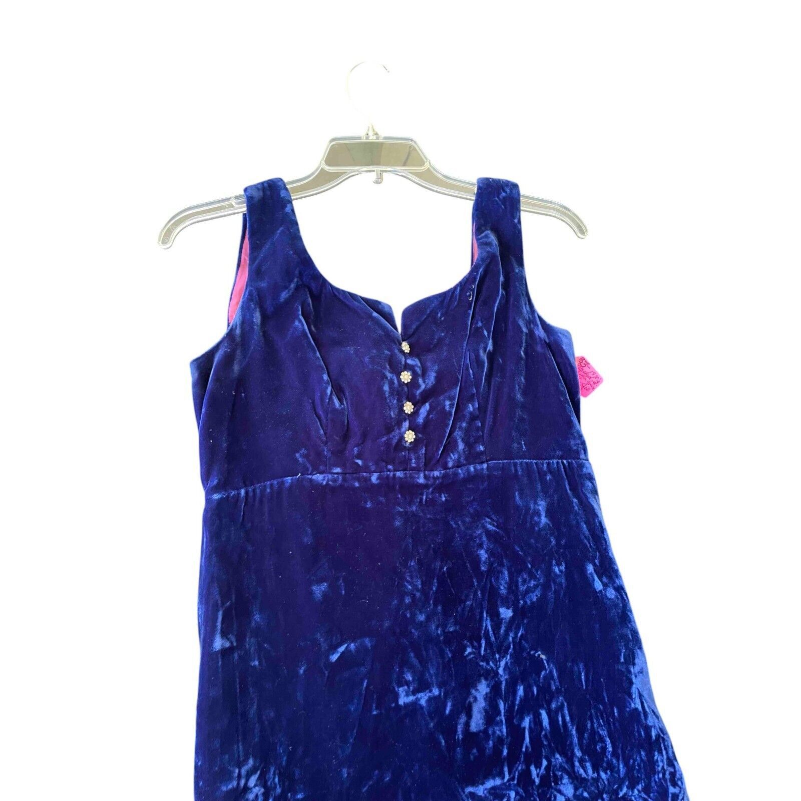 Other 1970's Vintage ILGWU Crushed Velvet Sleeveless Blue Dress Size XS / US 0-2 / IT 36-38 - 11 Thumbnail