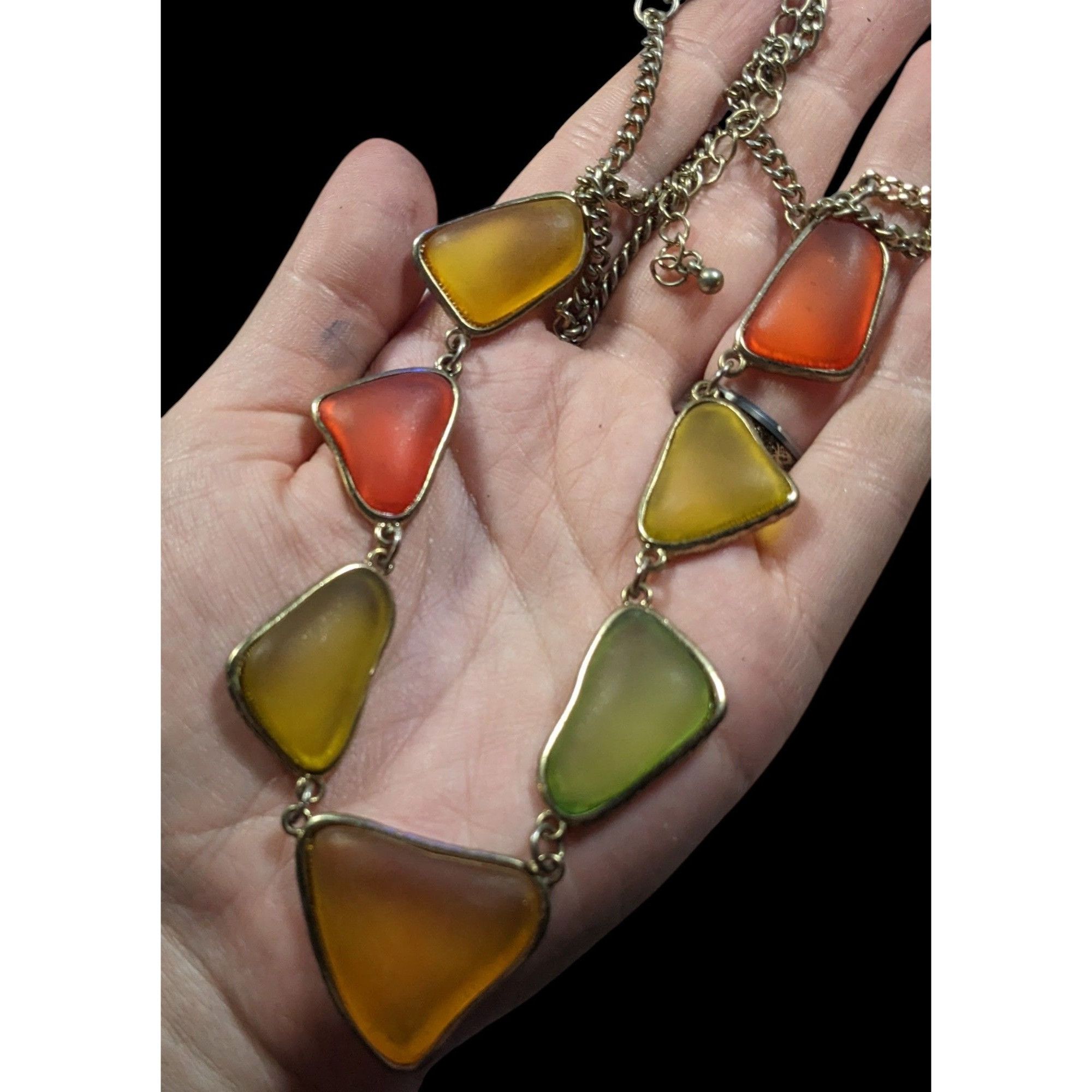Other Vintage Retro Frosted Glass Gemmed Necklace Size ONE SIZE - 3 Thumbnail