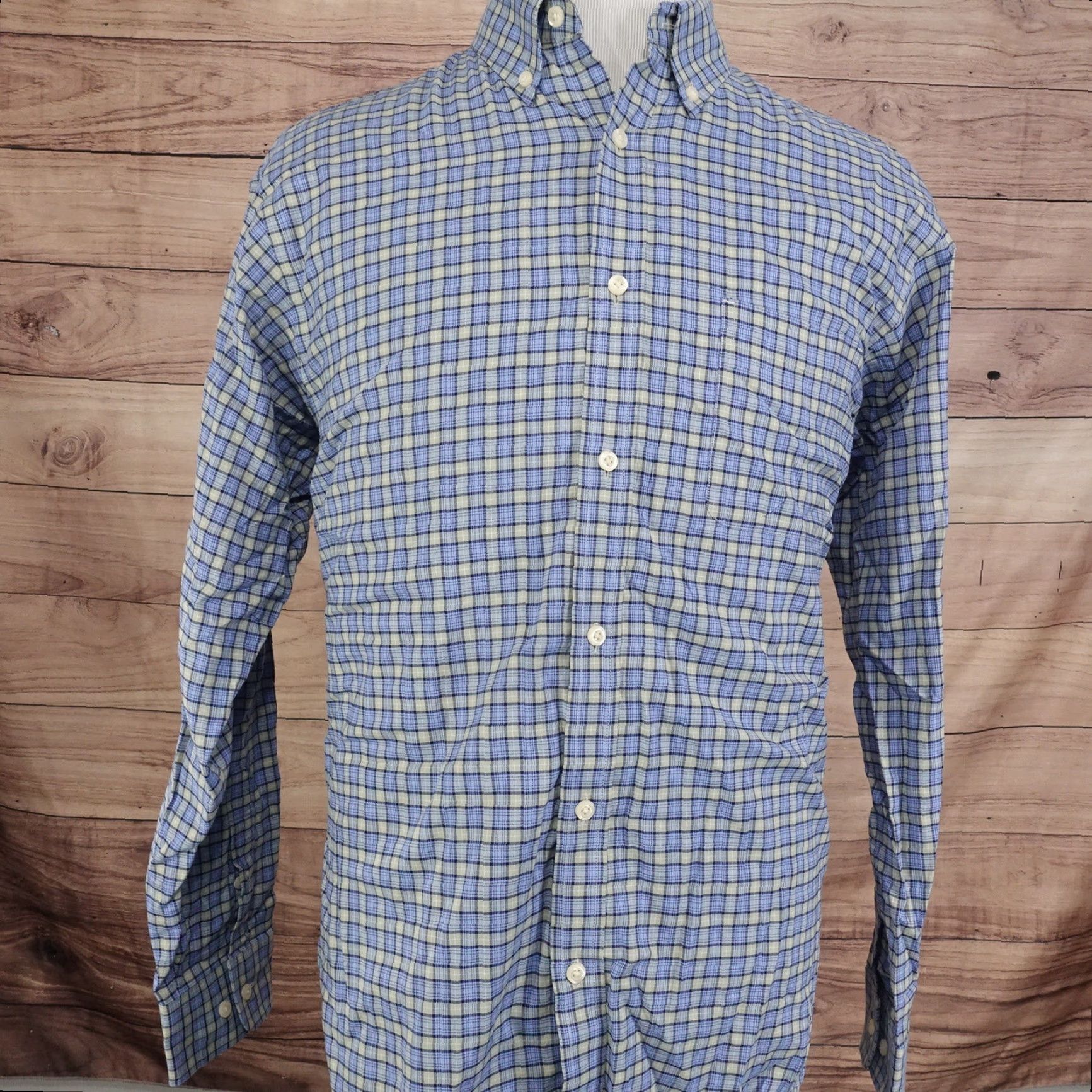 Roundtree & Yorke VINTAGE Roundtree & Yorke Men's Button-Up Shirt Long Sleeve Check Cotton Size Large Blue Size US L / EU 52-54 / 3 - 3 Thumbnail