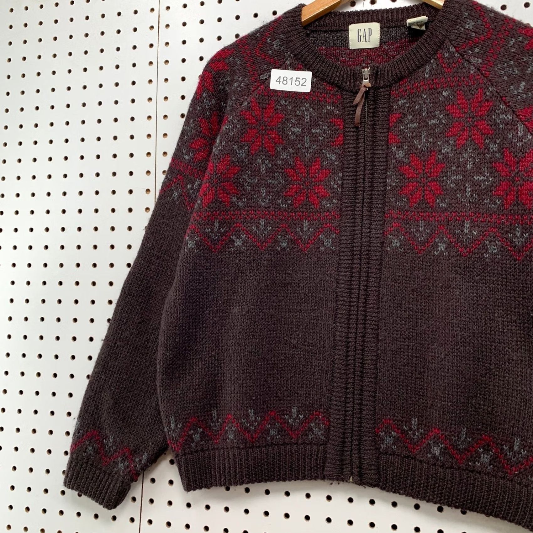 Gap VINTAGE GAP Wool Cardigan Sweater Zip Womens M Brown Nordic Snowflake Size M / US 6-8 / IT 42-44 - 4 Thumbnail