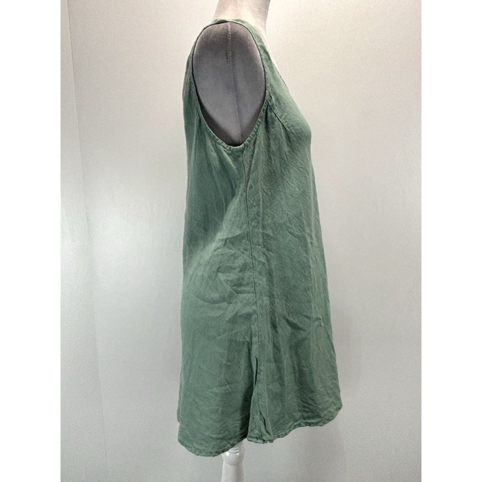 Vintage Kleen Linen A-Line Short Dress Green Sleeveless Women's Medium Beach Size 32" / US 10 / IT 46 - 4 Thumbnail
