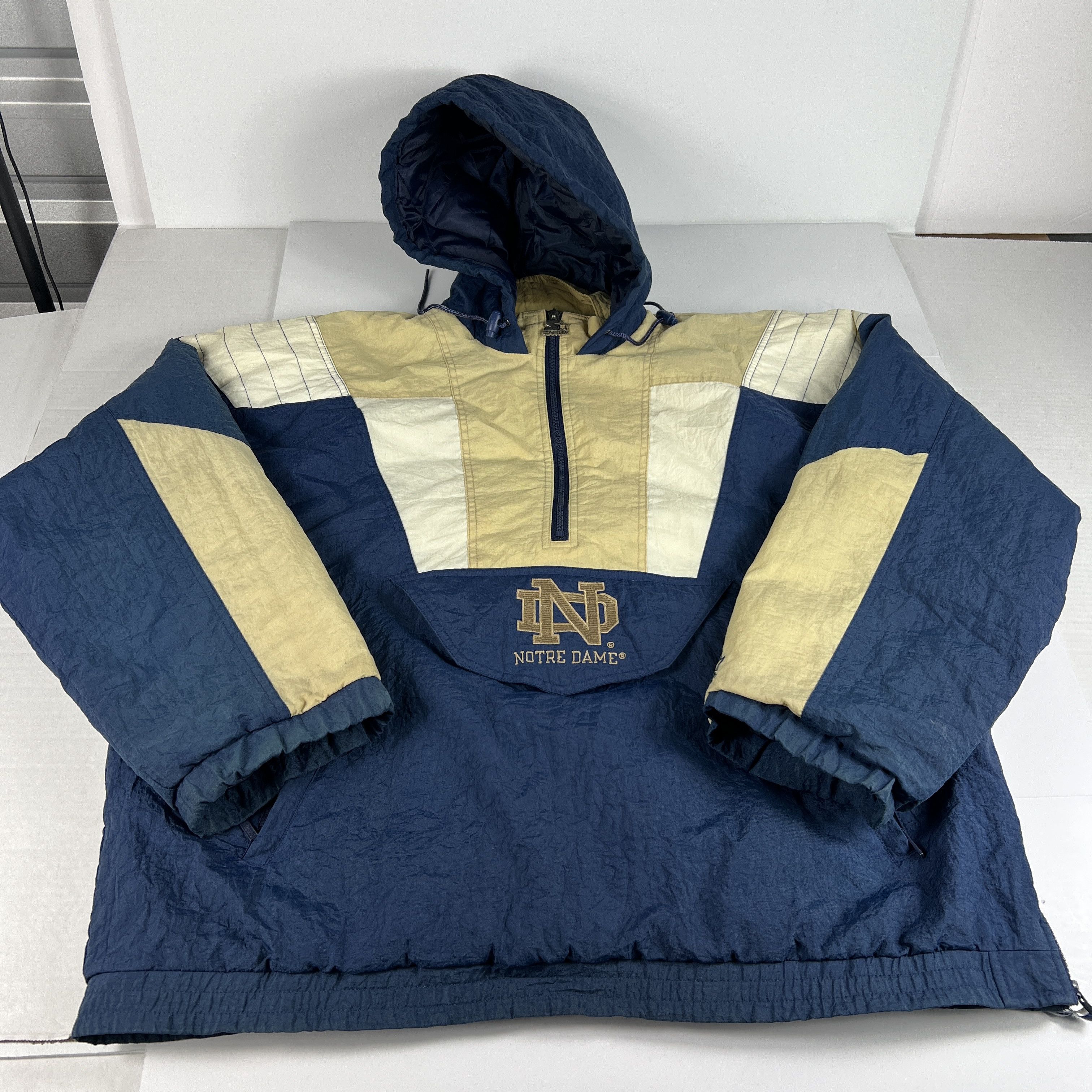 image of NCAA x Starter VTG 90's Notre Dame Fightin Irish Jacket Quarter Zip Puffer in Blue, Men's (Size XL)