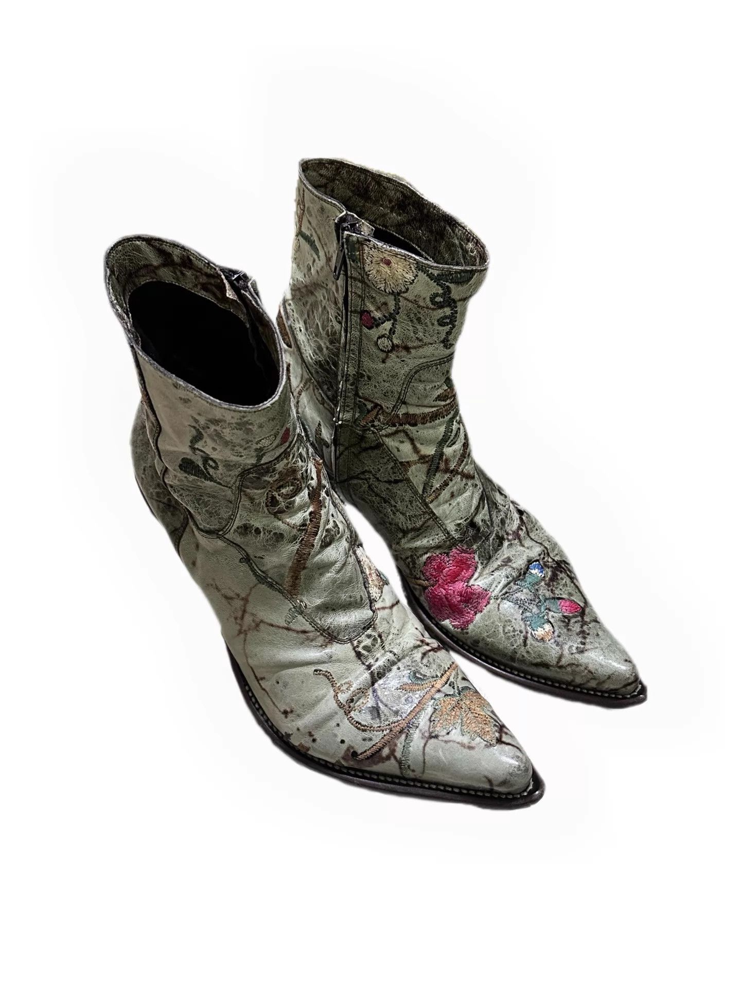 Gianni Barbato Gianni Barbato Vintage Green Floral Pointed Toe Boots 42 Size US 9 / EU 42 - 2 Thumbnail