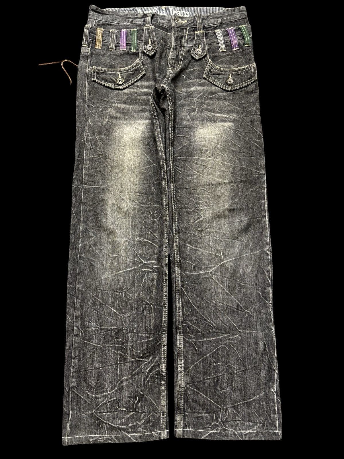 Japanese Brand 💥Cracked Fades💥Antfui Double Waist Black Wash Denim F642 Size US 32 / EU 48 - 1 Thumbnail