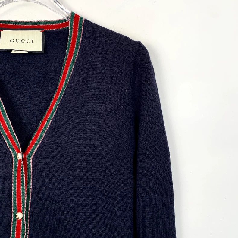 Gucci Gucci Dark blue striped V-neck knitted cardigan jacket 2502 Size US S / EU 44-46 / 1 - 3 Thumbnail