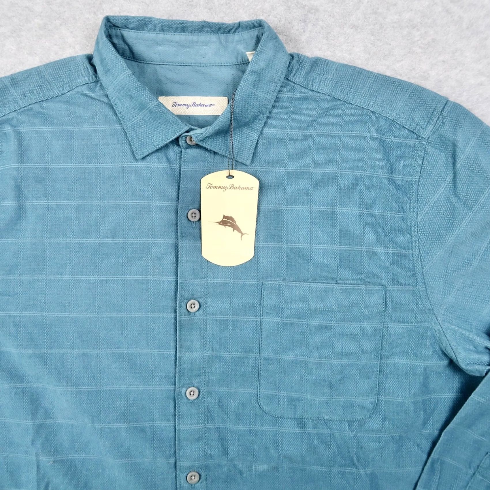 Tommy Bahama Tommy Bahama Mens XL Teal Blue Textured Long Sleeve Button Down Shirt Size US XL / EU 56 / 4 - 3 Thumbnail