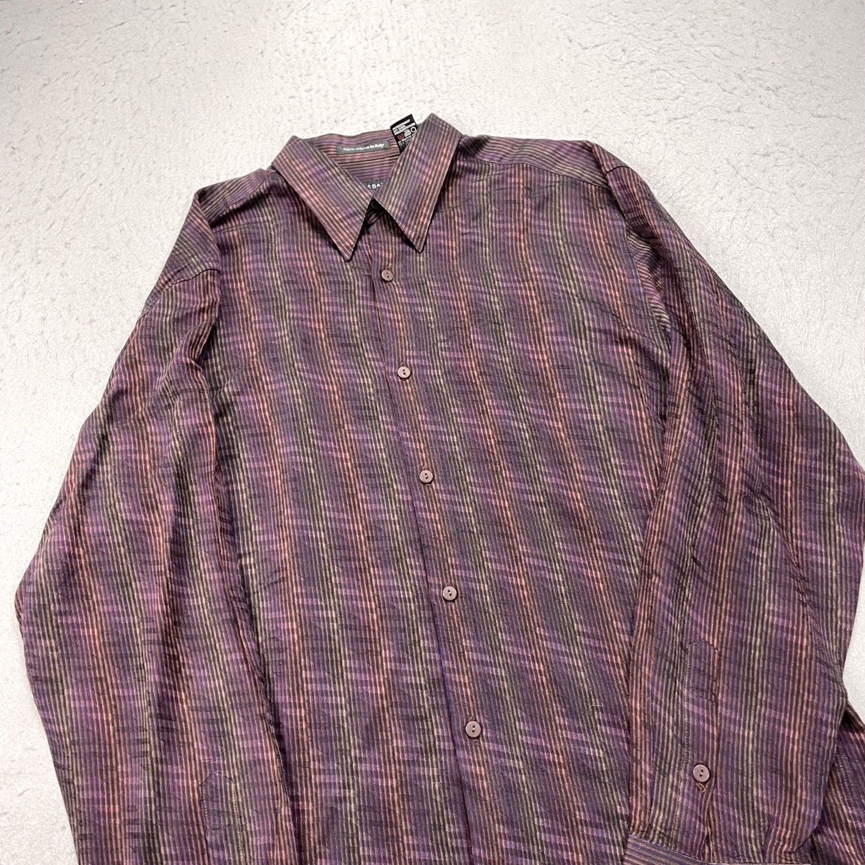Vintage VINTAGE Jhane Barnes Shirt Mens L Purple Stripe Loud Abstract Italian Fabric Size US L / EU 52-54 / 3 - 3 Thumbnail